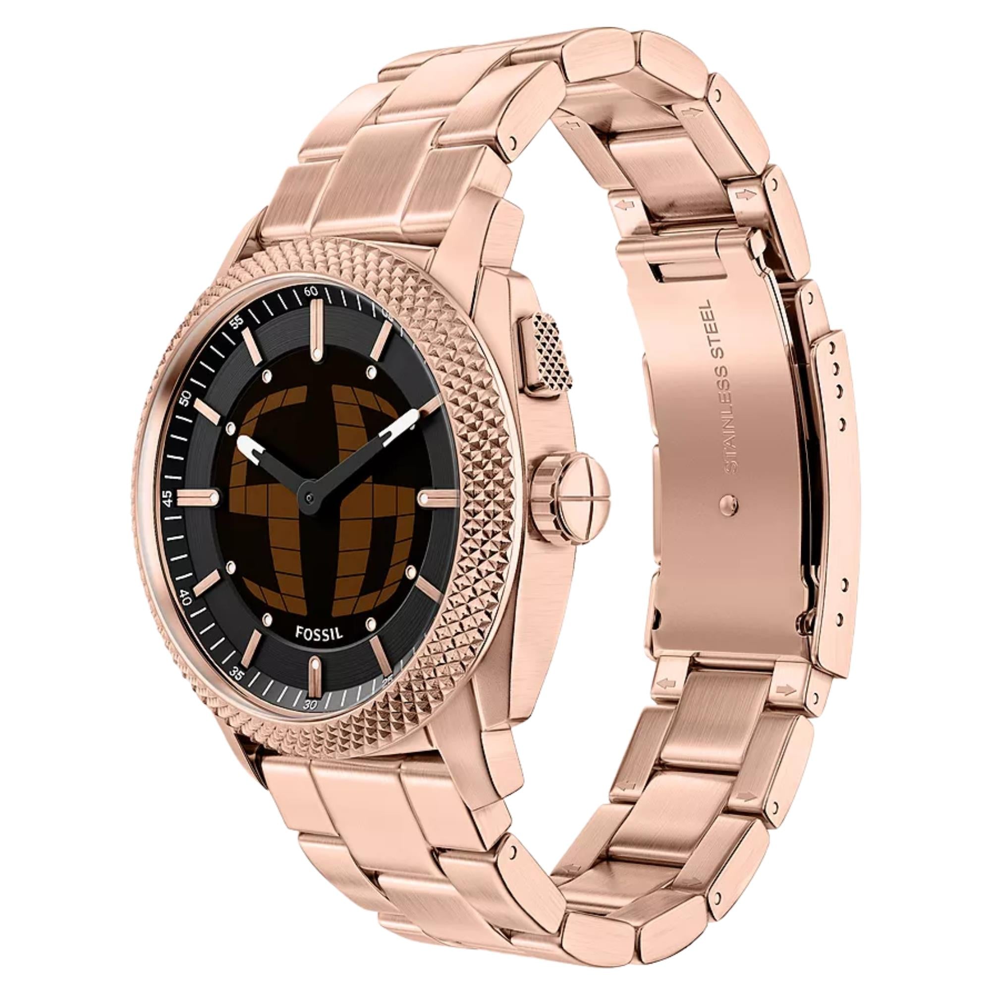 Fossil Machine Big Tic Black Digi-Analogue Steel Strap Men's Watch FS6158