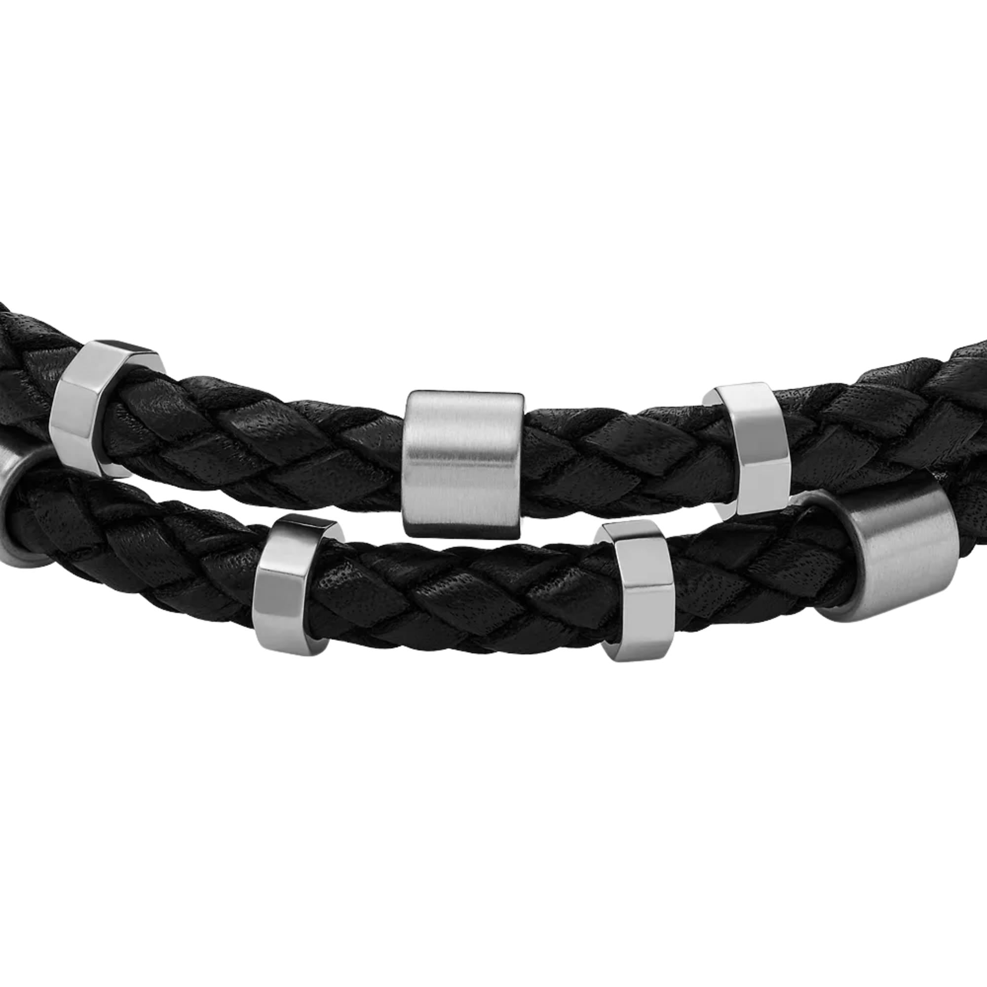 Fossil Bronson Leather Essentials Black Leather Strap Men's Bracelet JF04473040