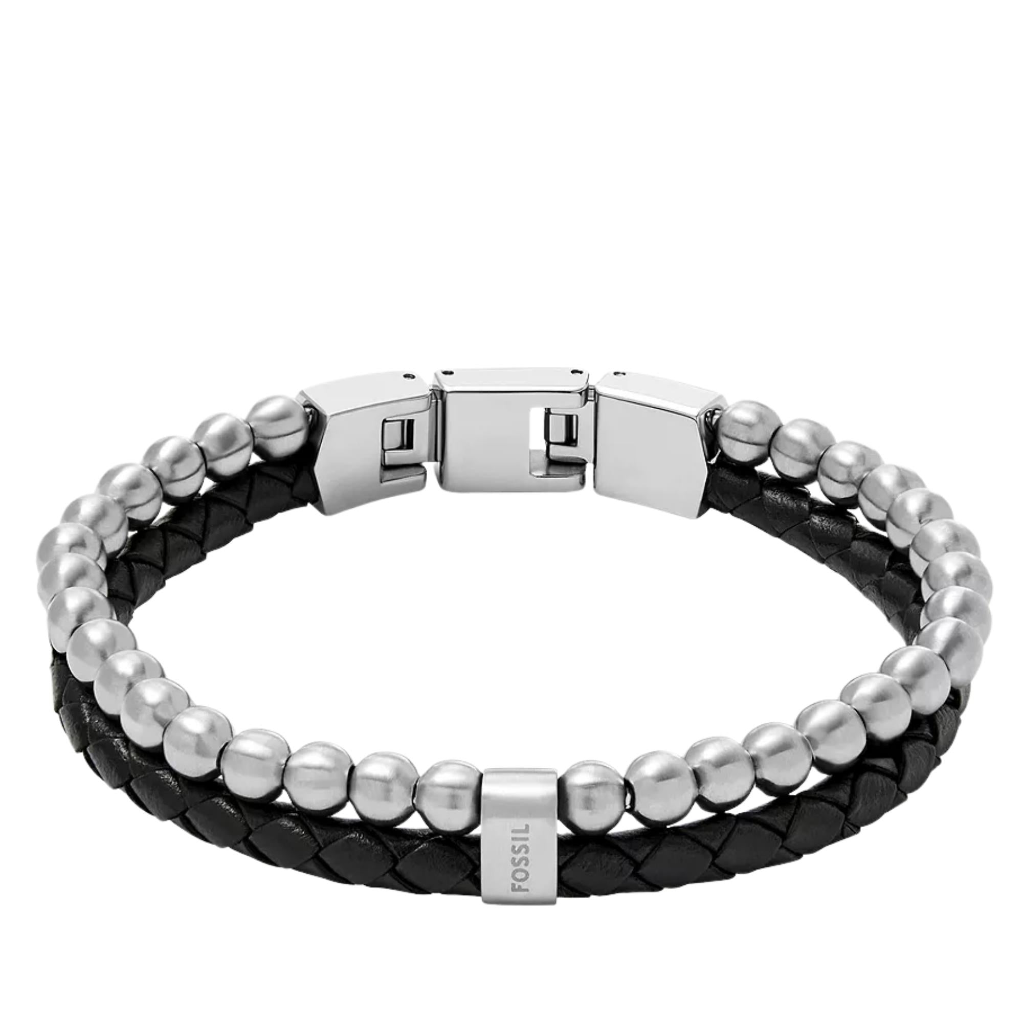 Fossil Townsman Beads Black Leather Multi-Strand Men's Bracelet JF04855040