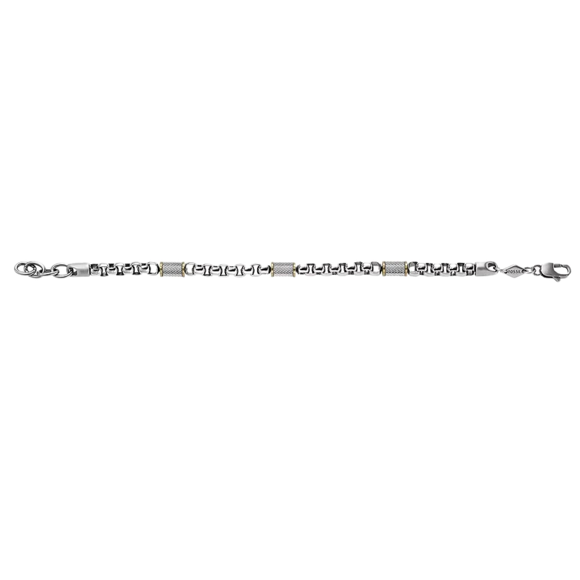 Fossil Machine Knurled Texture Two-Tone Stainless Steel Chain Men's Bracelet JF04138998