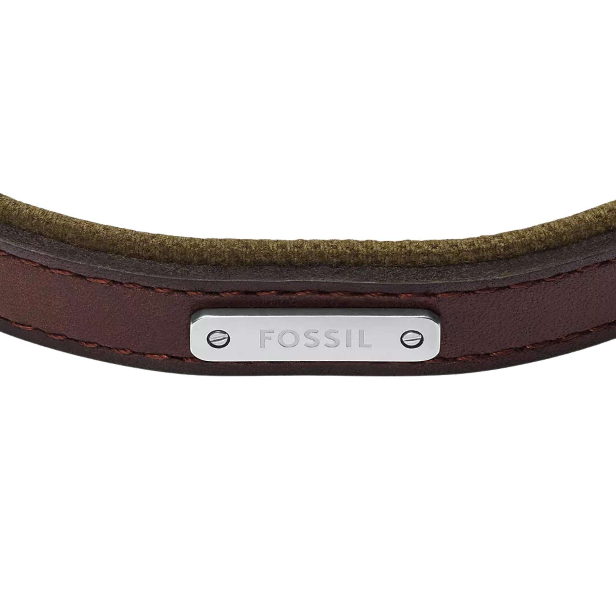 Fossil Everett Colour Pop Green And Brown Leather Strap Men's Bracelet JA7315998