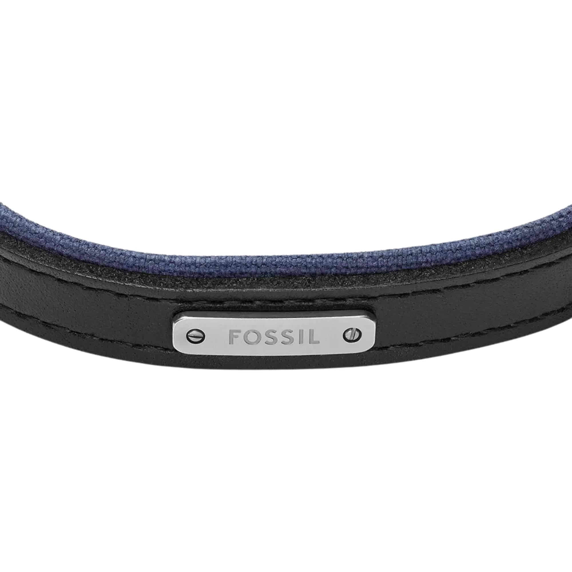Fossil Everett Colour Pop Midnight Blue and Black Leather Strap Men's Bracelet JA7316998