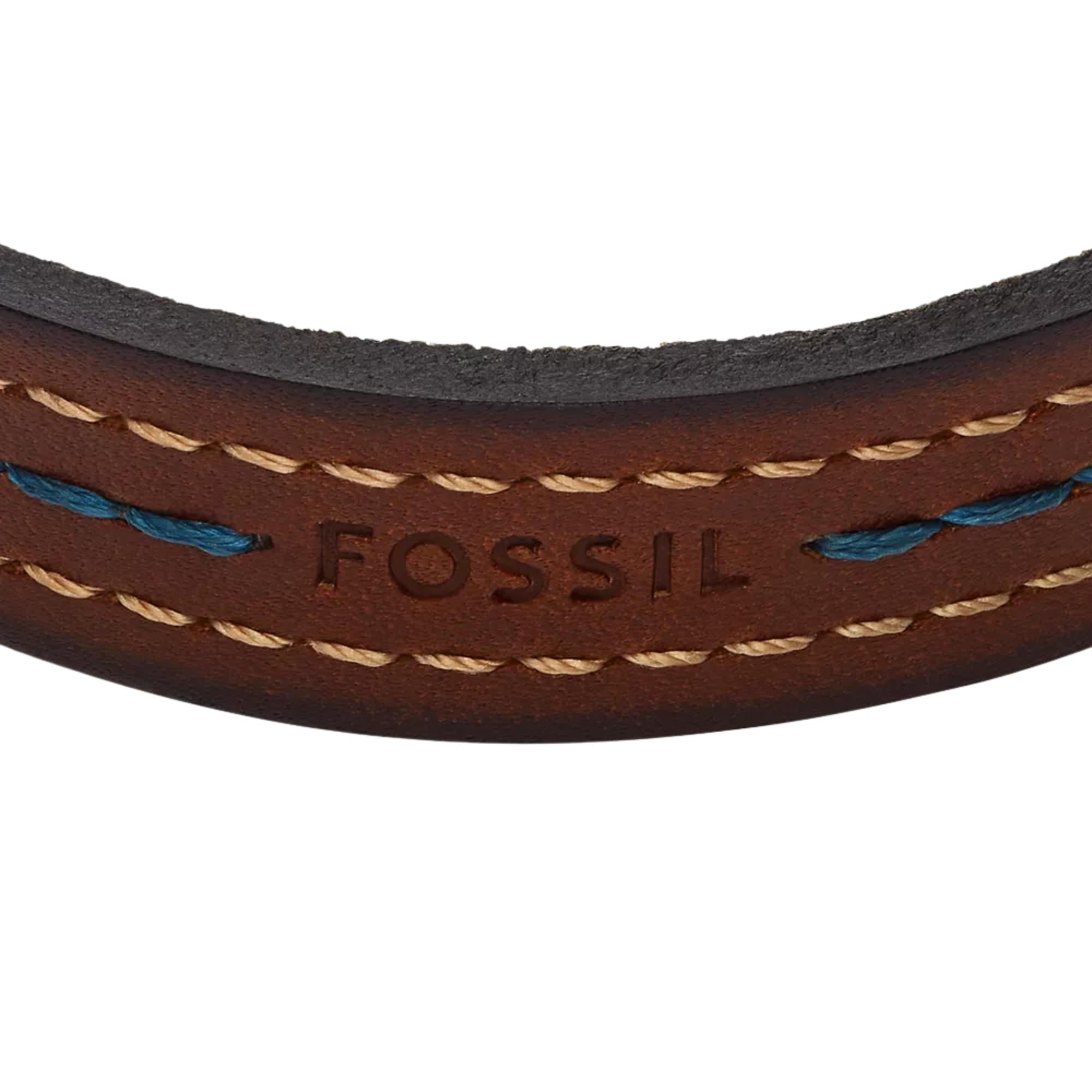 Fossil Everett Topstitch Brown Leather Strap Men's Bracelet JF04949040