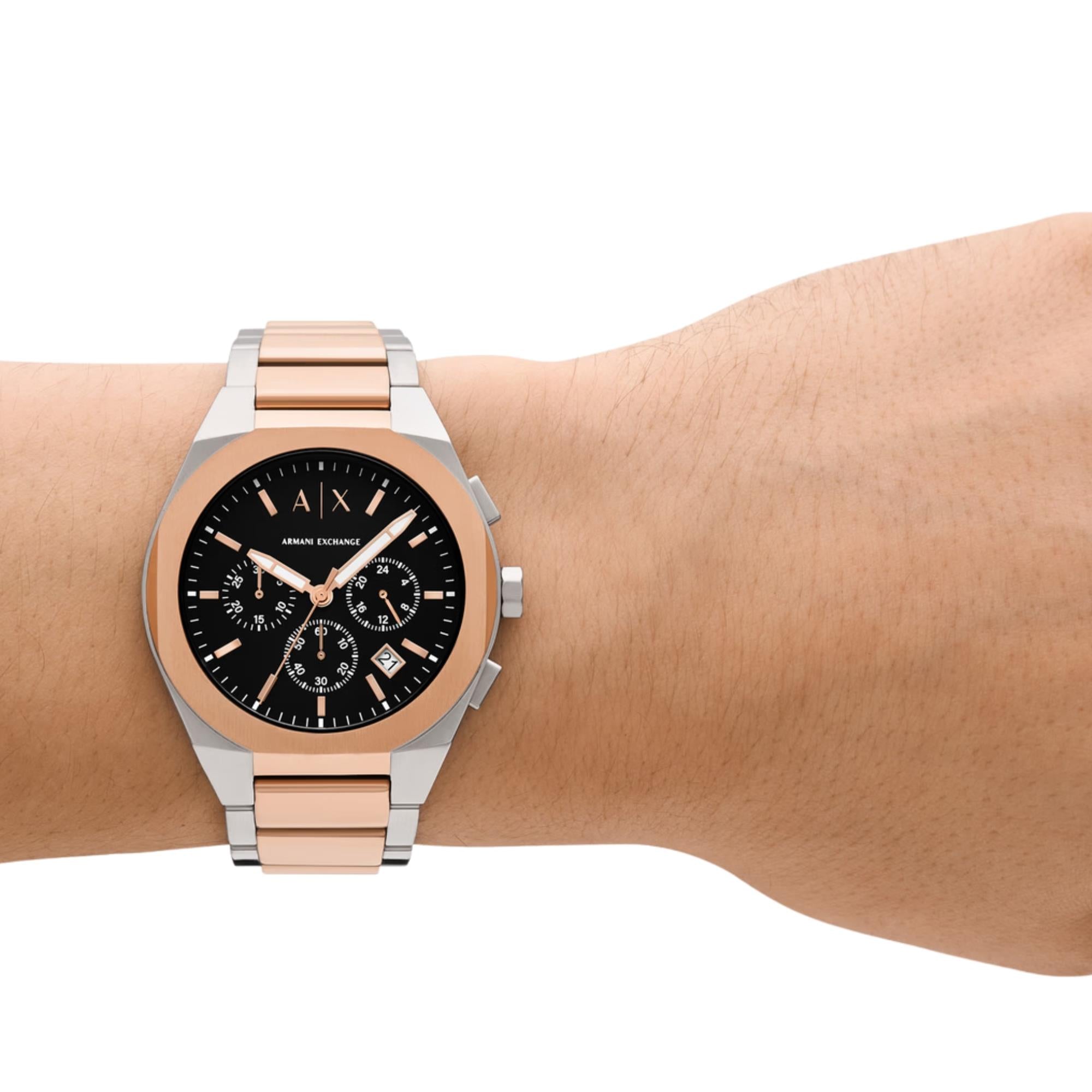 Armani Exchange Sync Chronograph Black Dial Steel Strap Men's Watch AX4181