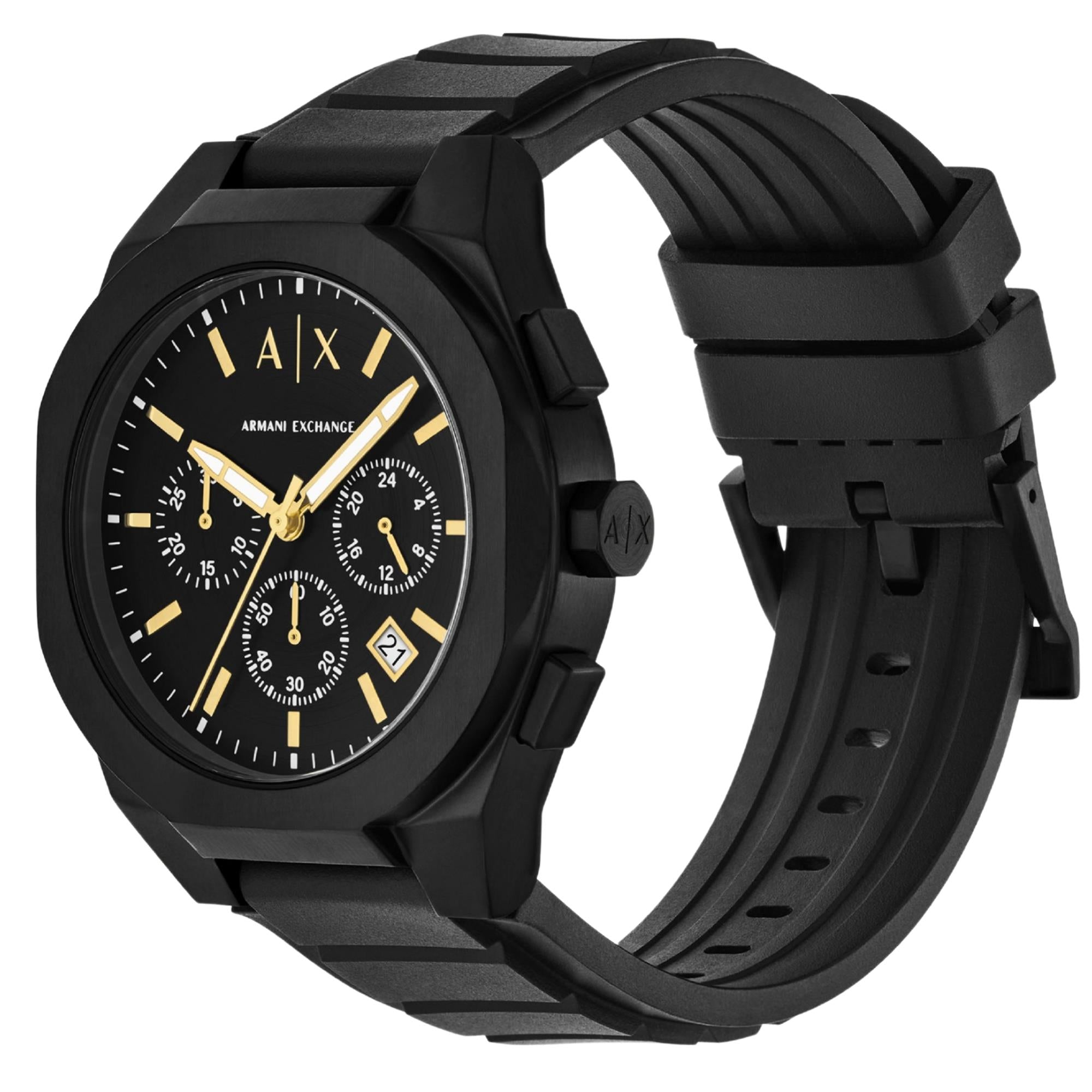 Armani Exchange Sync Chronograph Black Dial Silicone Strap Men's Watch and Luggage Tag AX7165SET