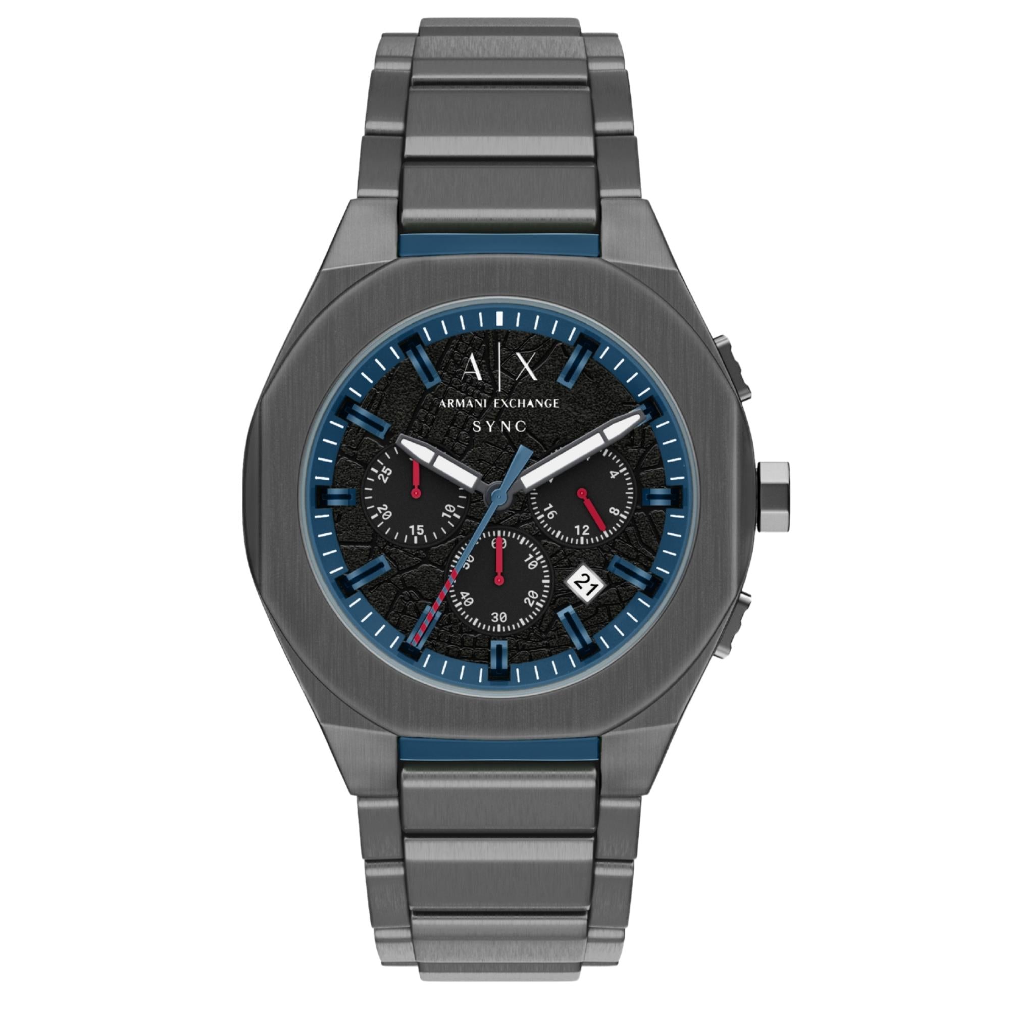 Armani Exchange Sync Chronograph Black Dial Steel Strap Men's Watch AX4295