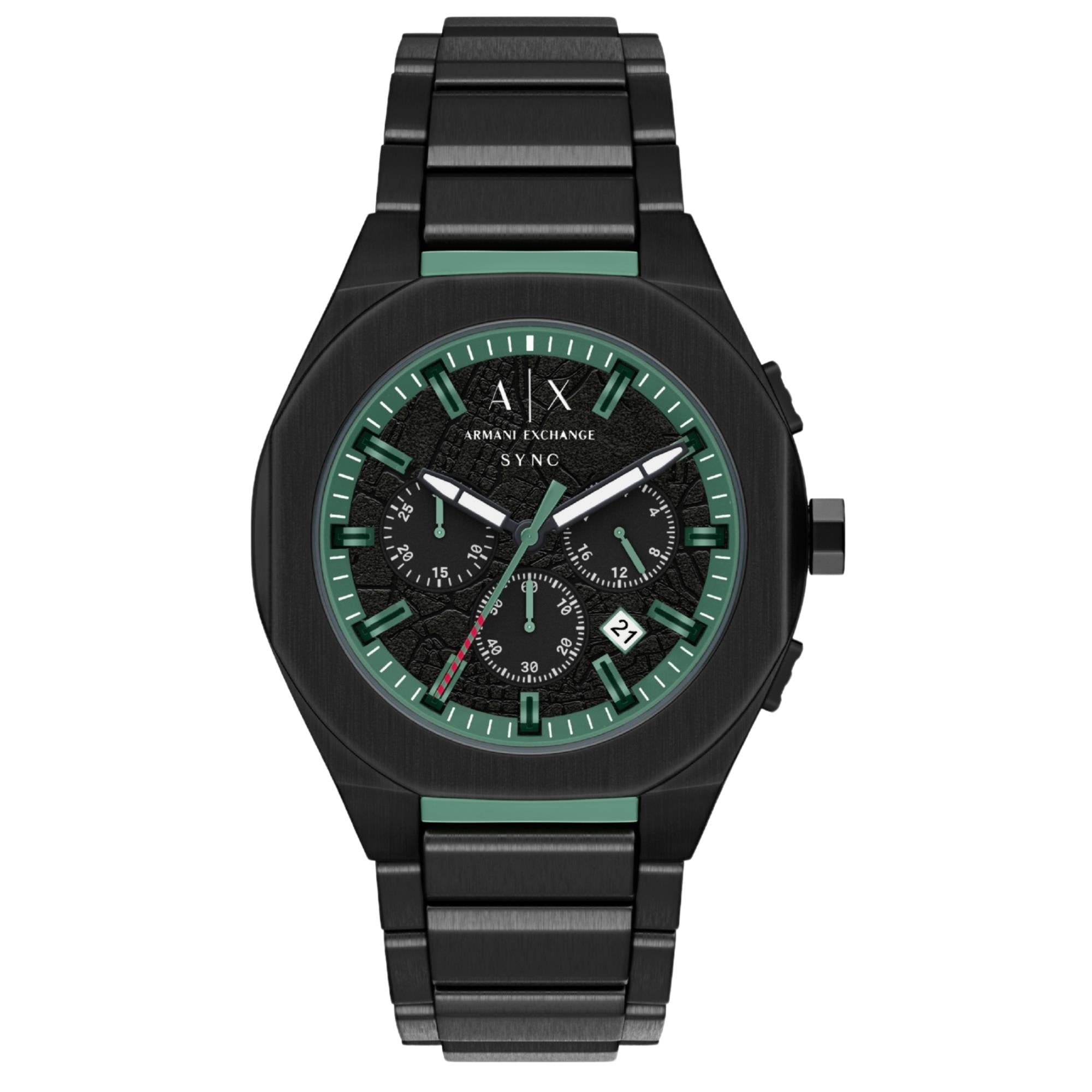 Armani Exchange Sync Chronograph Black Dial Steel Strap Men's Watch AX4294