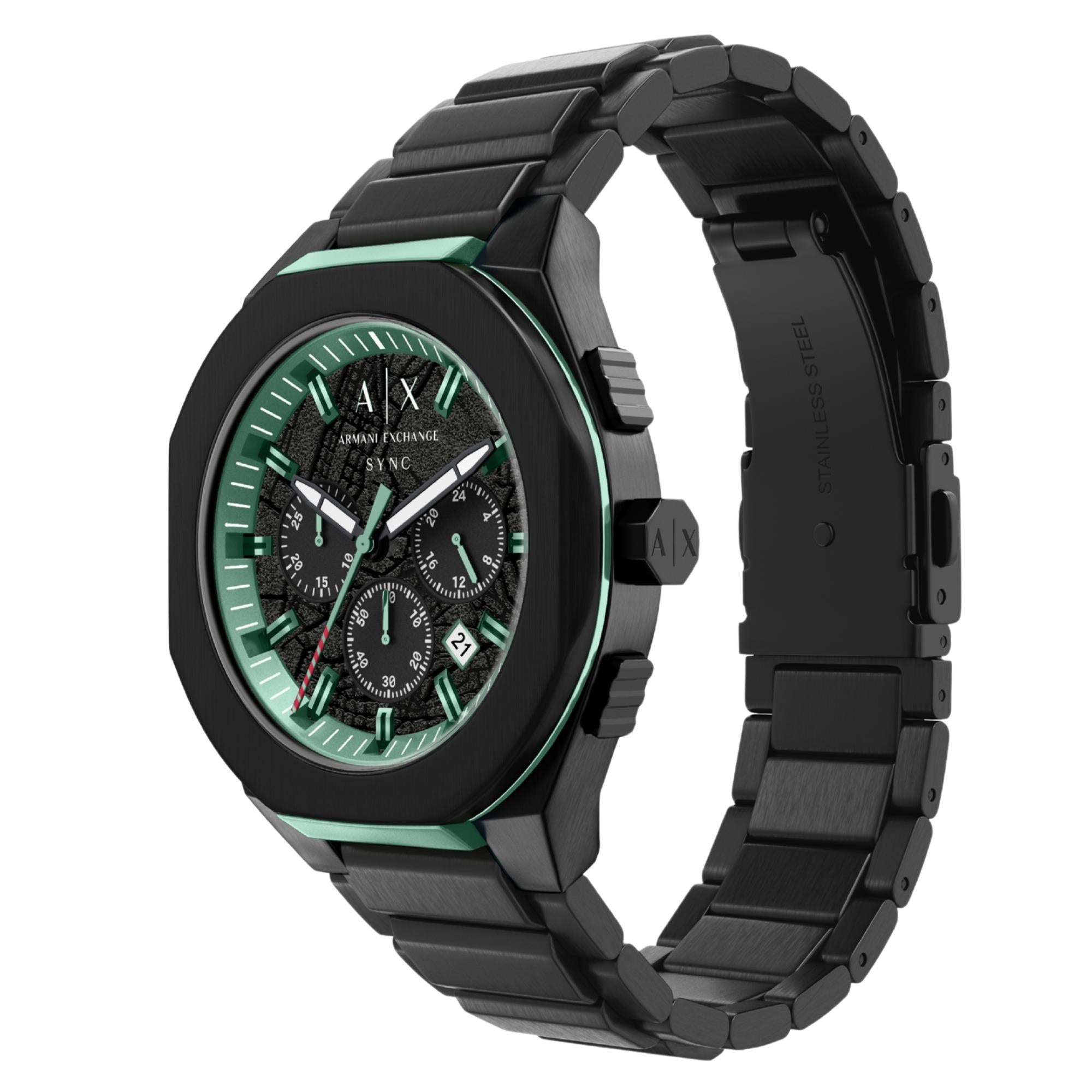 Armani Exchange Sync Chronograph Black Dial Steel Strap Men's Watch AX4294