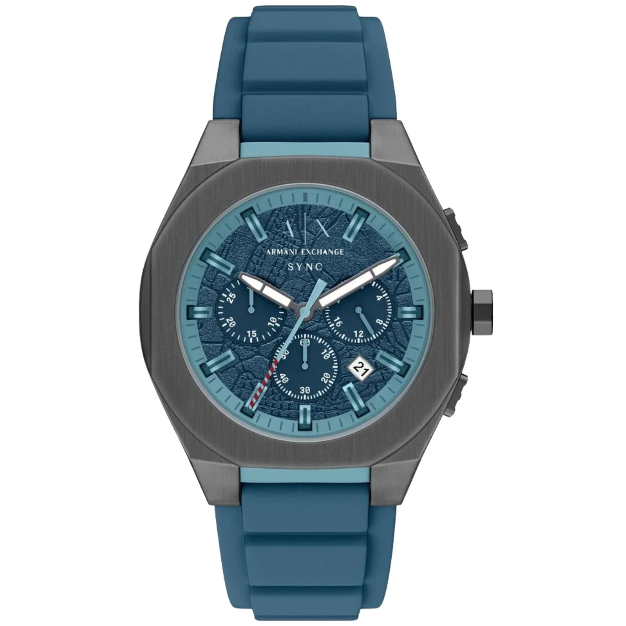 Armani Exchange Sync Chronograph Blue Dial Silicone Strap Men's Watch AX4291