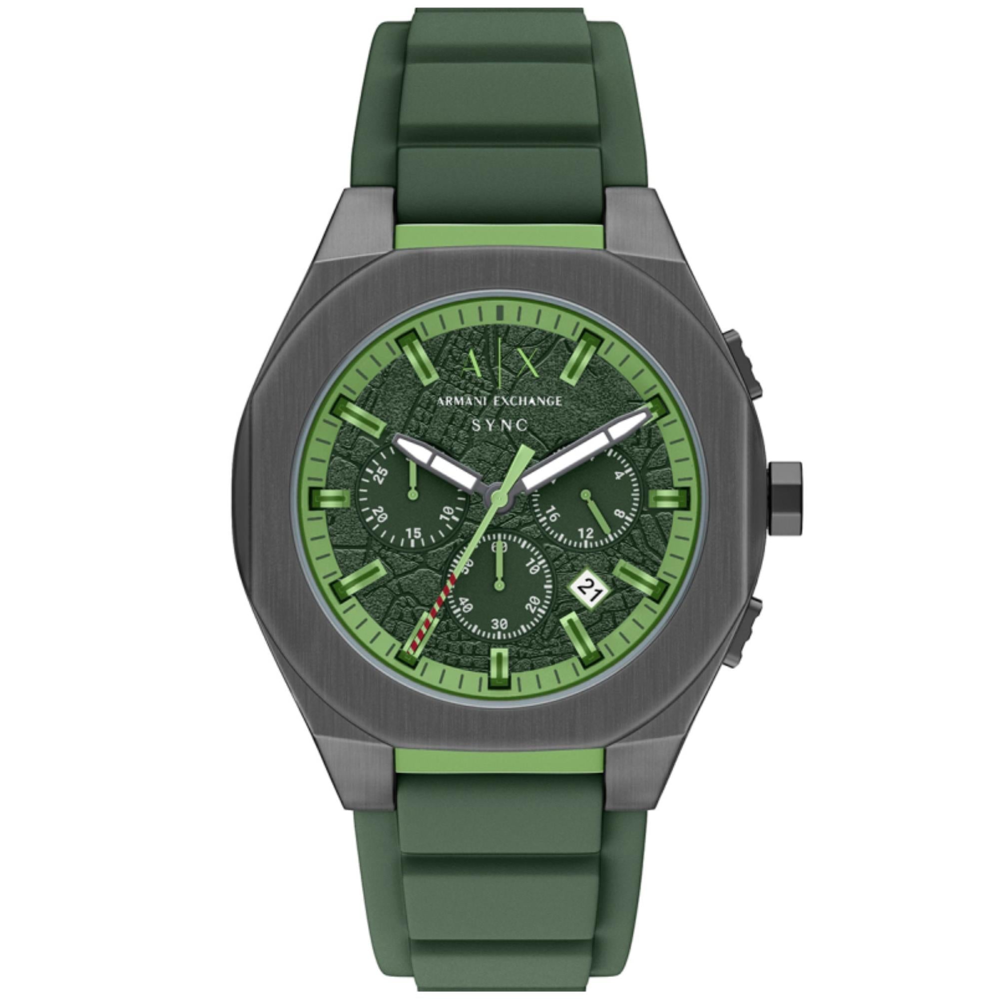 Armani Exchange Sync Chronograph Green Dial Silicone Strap Men's Watch AX4292