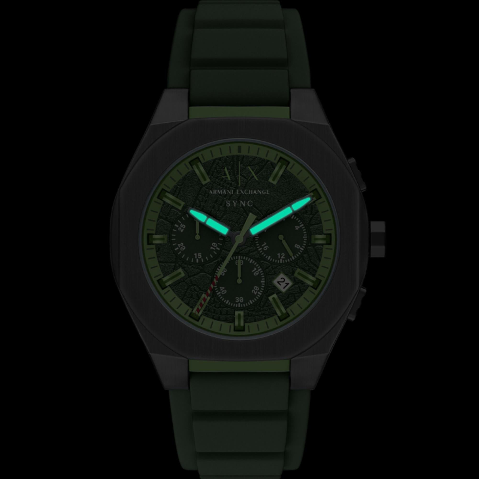 Armani Exchange Sync Chronograph Green Dial Silicone Strap Men's Watch AX4292
