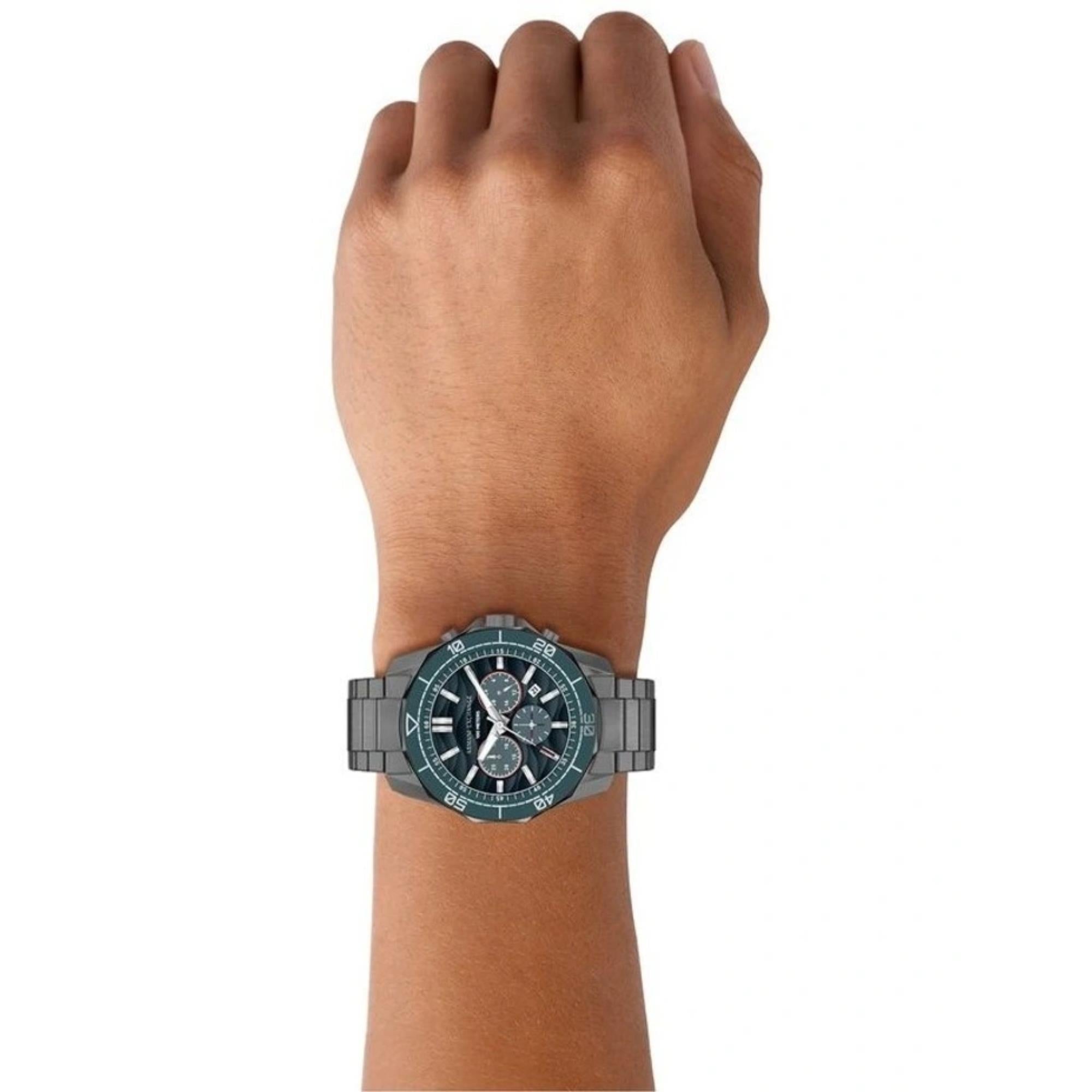 Armani Exchange Spencer Chronograph Blue Dial Gunmetal Steel Strap Men's Watch AX1972