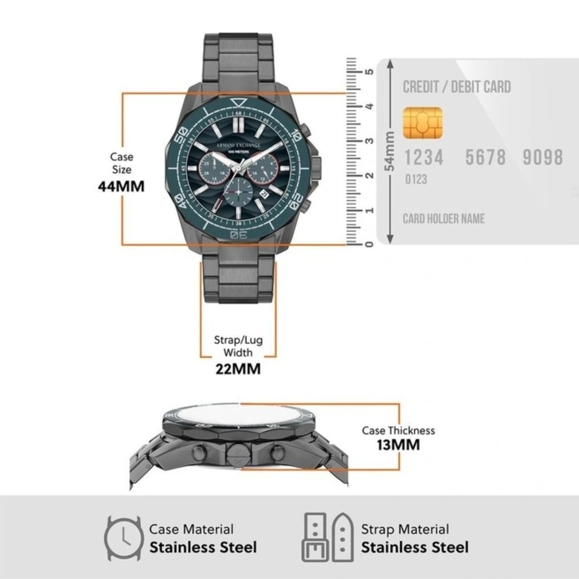 Armani Exchange Spencer 44mm Chronograph Blue Dial Steel Mens Quartz Watch AX1972
