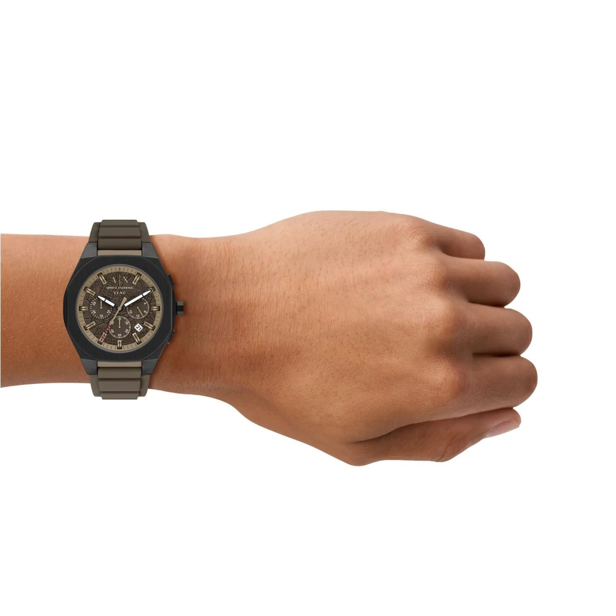 Armani Exchange Sync Chronograph Brown Dial Silicone Strap Men's Watch AX4293