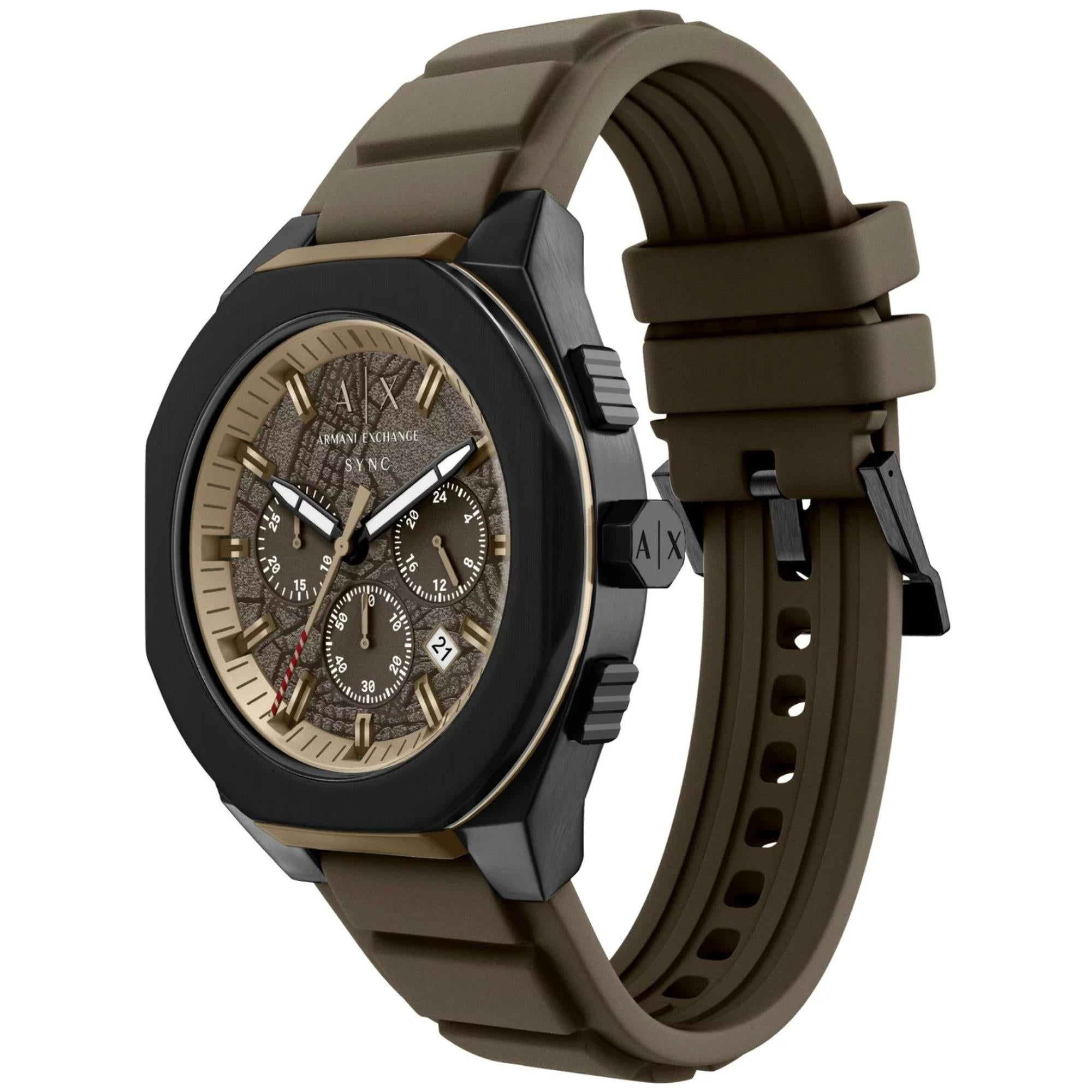 Armani Exchange Sync Chronograph Brown Dial Silicone Strap Men's Watch AX4293