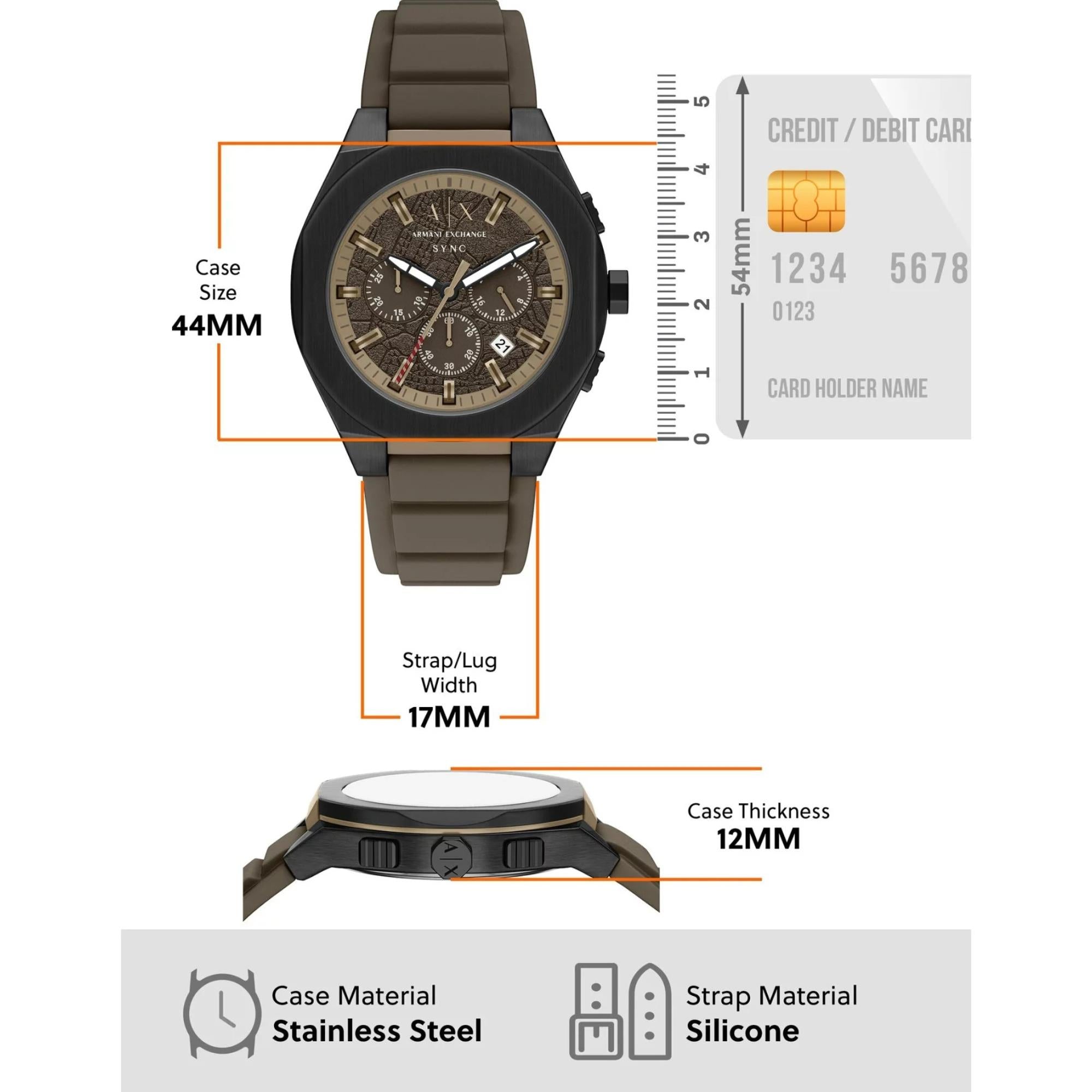 Armani Exchange Sync Chronograph Brown Dial Silicone Strap Men's Watch AX4293