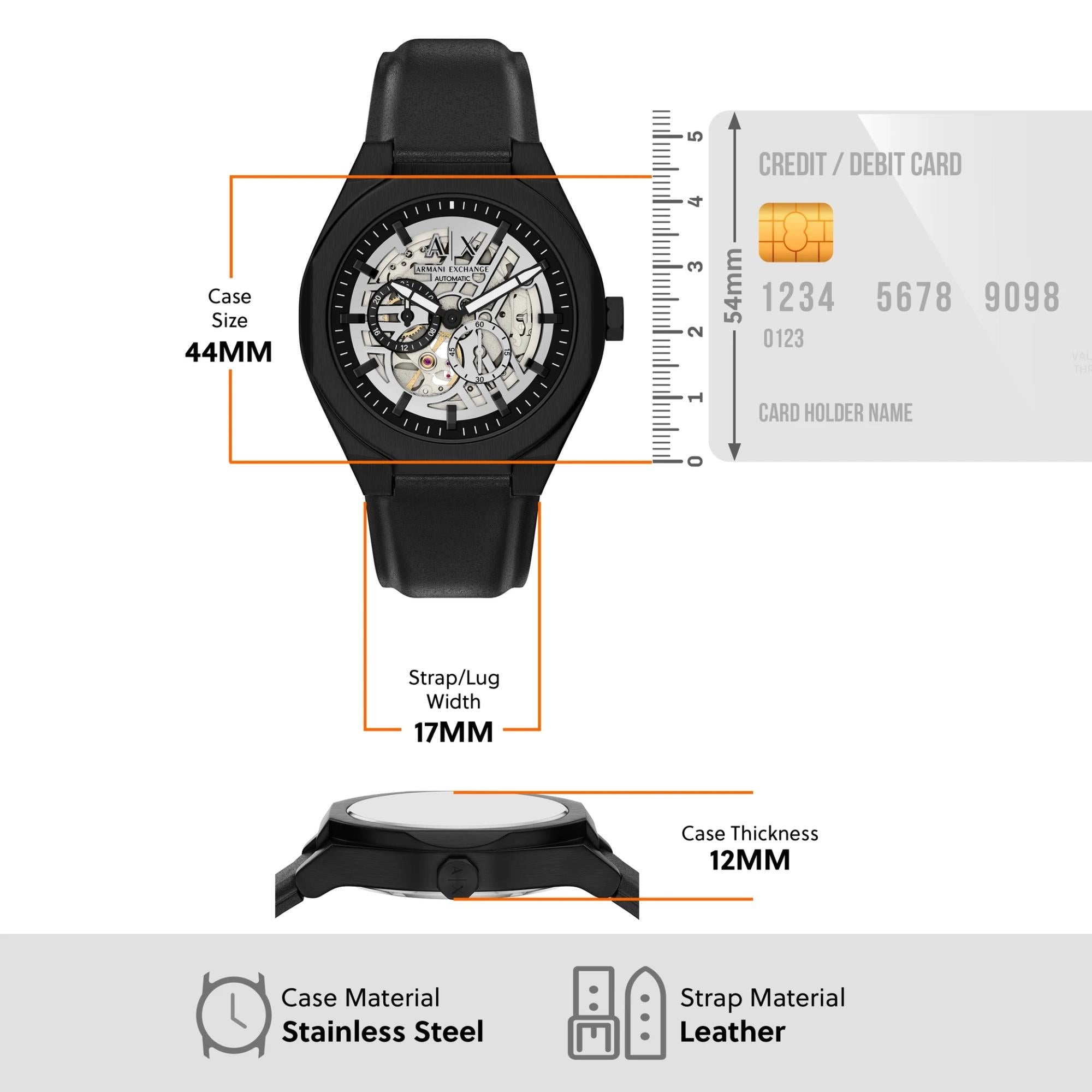 Armani Exchange Sync 44mm Skeleton Silver Dial Leather Mens Quartz Watch AX4297