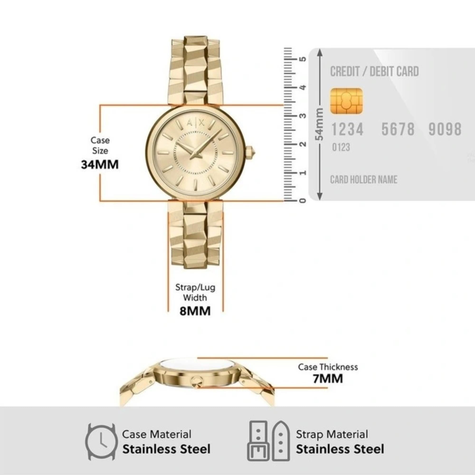 Armani Exchange Audelle 34mm Gold Dial Steel Quartz Watch AX4407