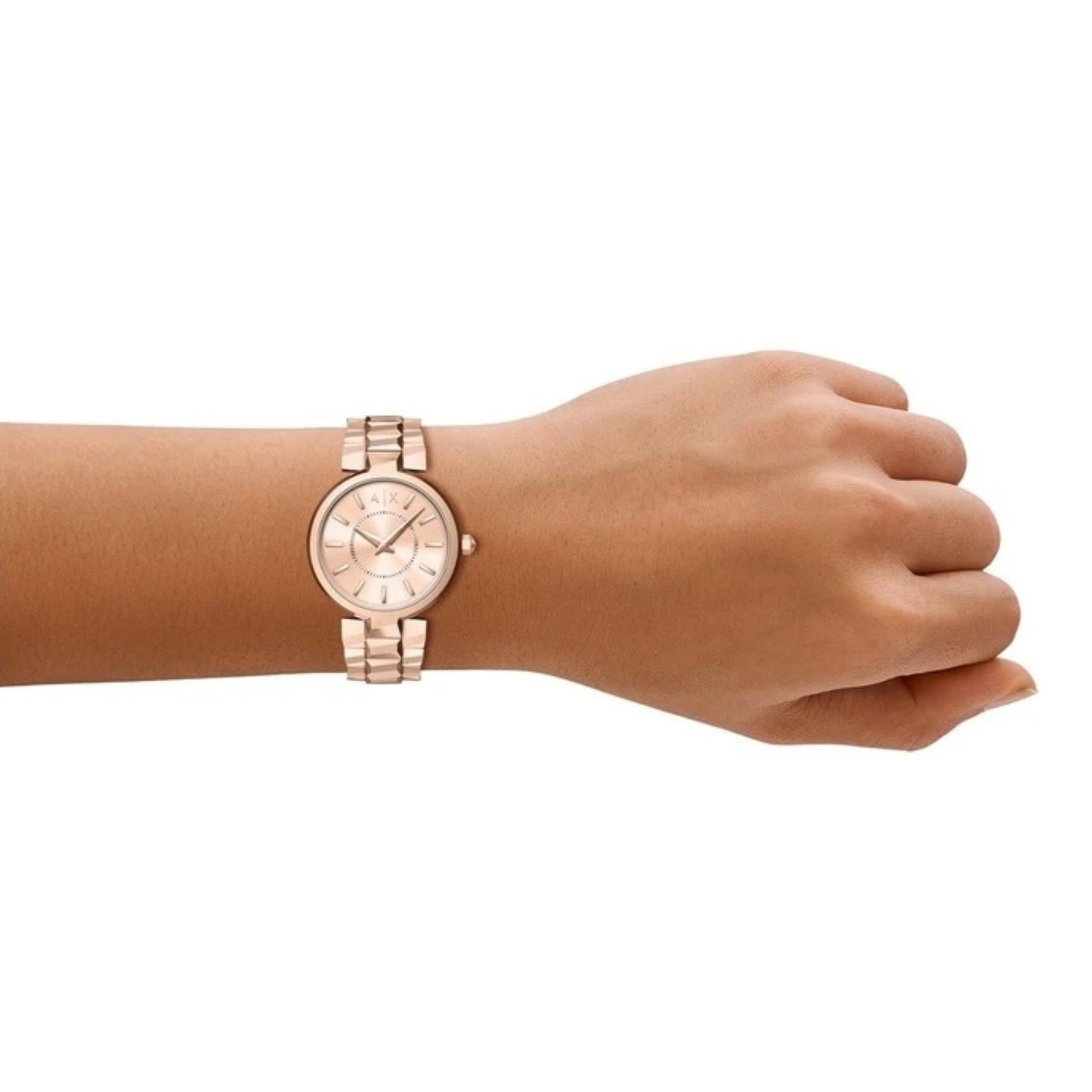 Armani Exchange Audelle 34mm Rose Gold Dial Steel Ladies Quartz Watch AX4408