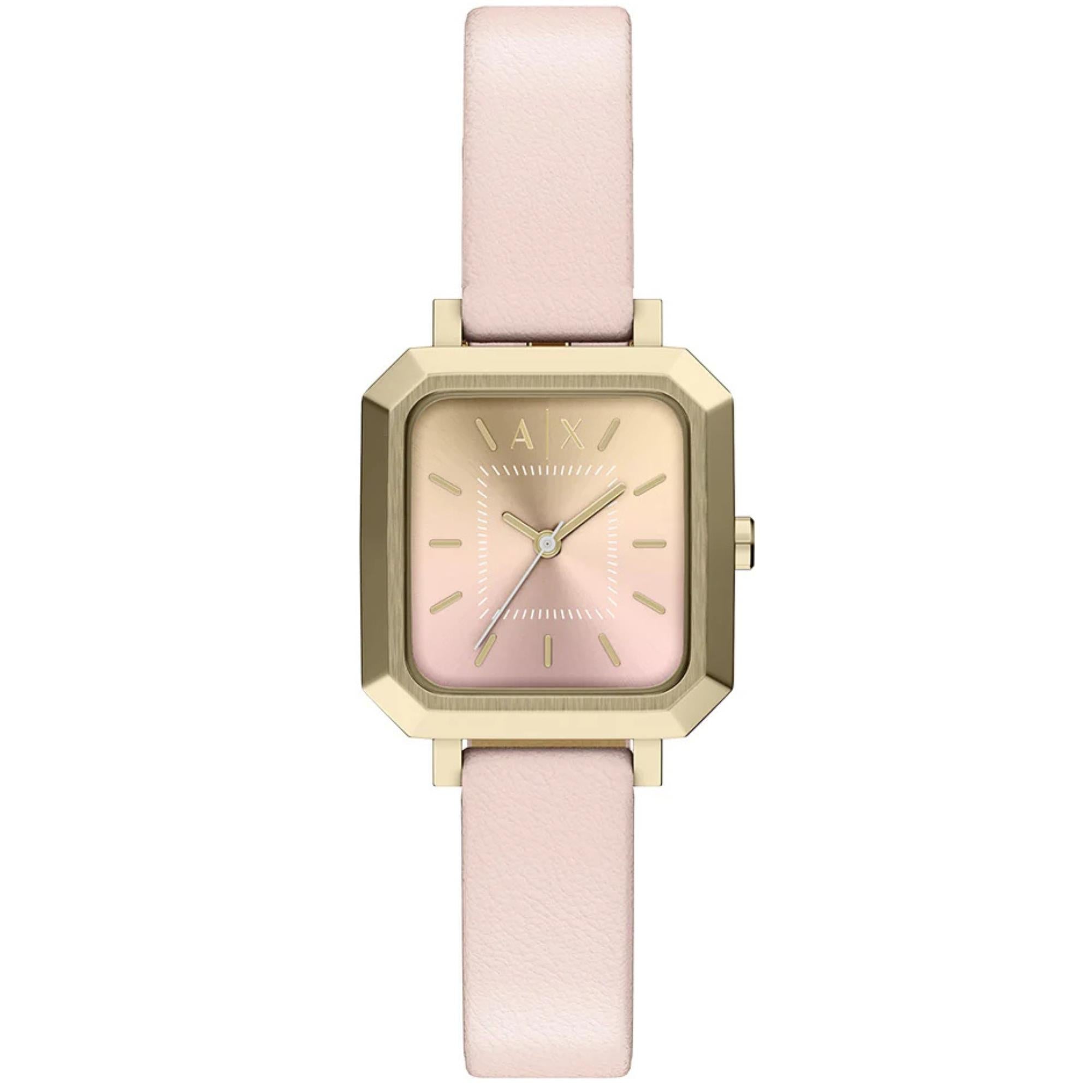 Armani Exchange Leila 27mm Pink Dial Leather Ladies Quartz Watch AX573