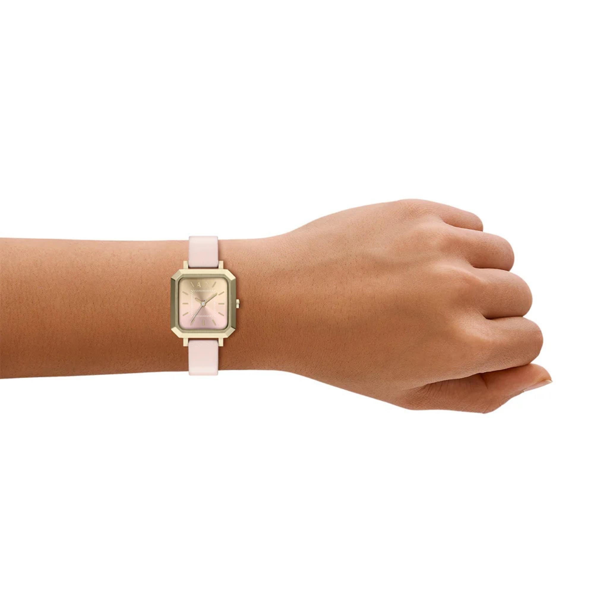 Armani Exchange Leila 27mm Pink Dial Leather Ladies Quartz Watch AX5737