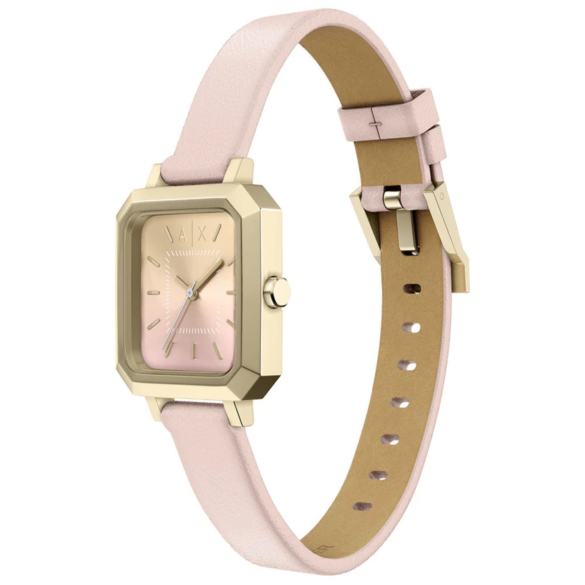 Armani Exchange Leila 27mm Pink Dial Leather Ladies Quartz Watch AX5737