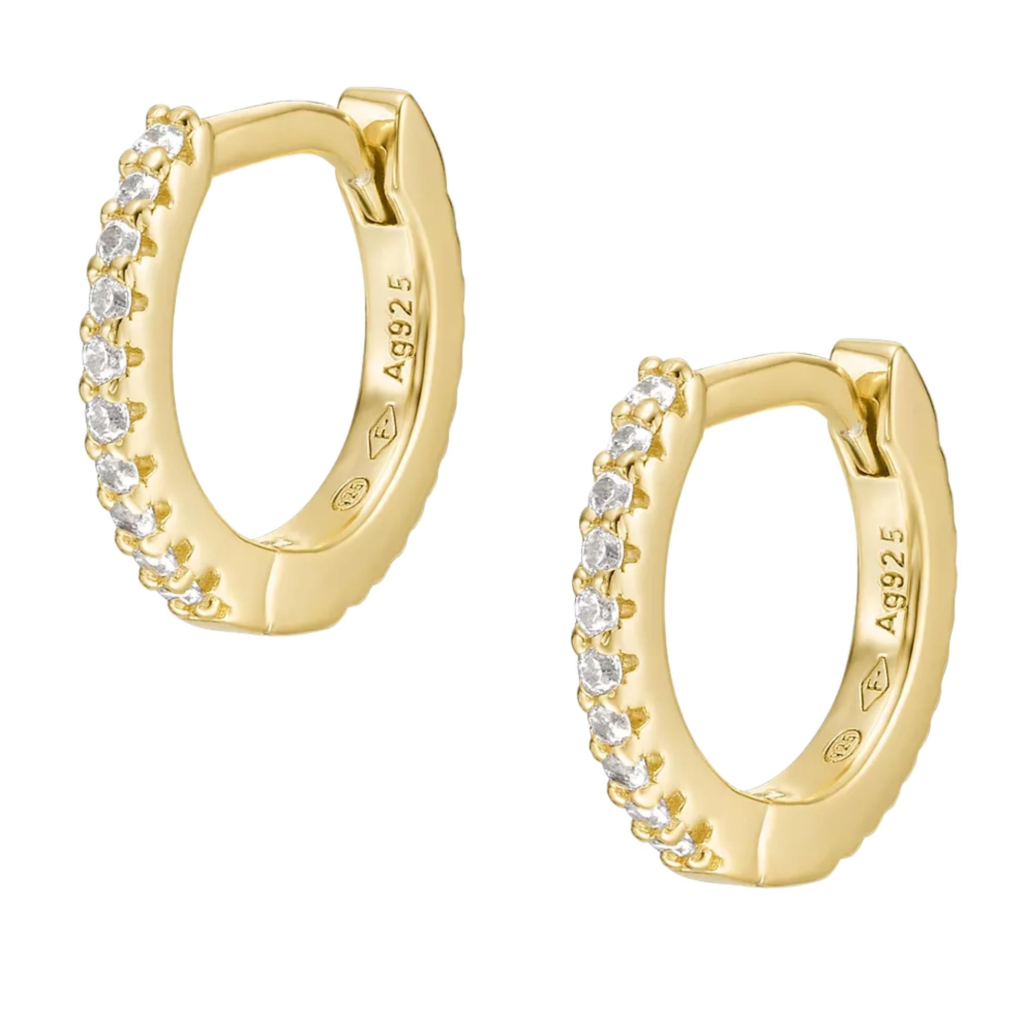 Fossil Ellis Pavé Glitz Gold-Tone Sterling Silver Hoop Women's Earrings JFS00630710