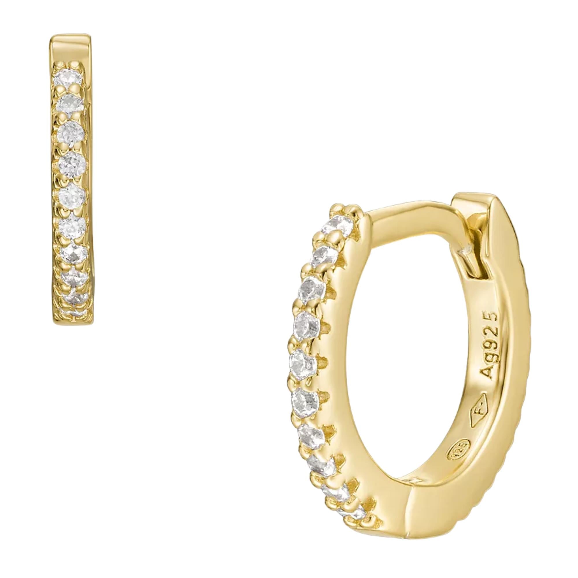Fossil Ellis Pavé Glitz Gold-Tone Sterling Silver Hoop Women's Earrings JFS00630710