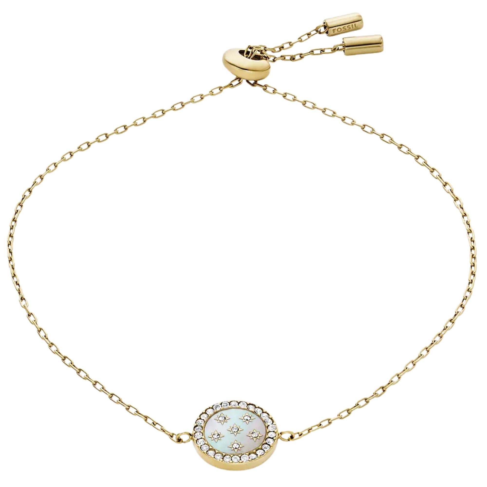 Fossil Merrit Classic Mother-of-Pearl Gold-Tone Stainless Steel Station Women's Bracelet JF04866710