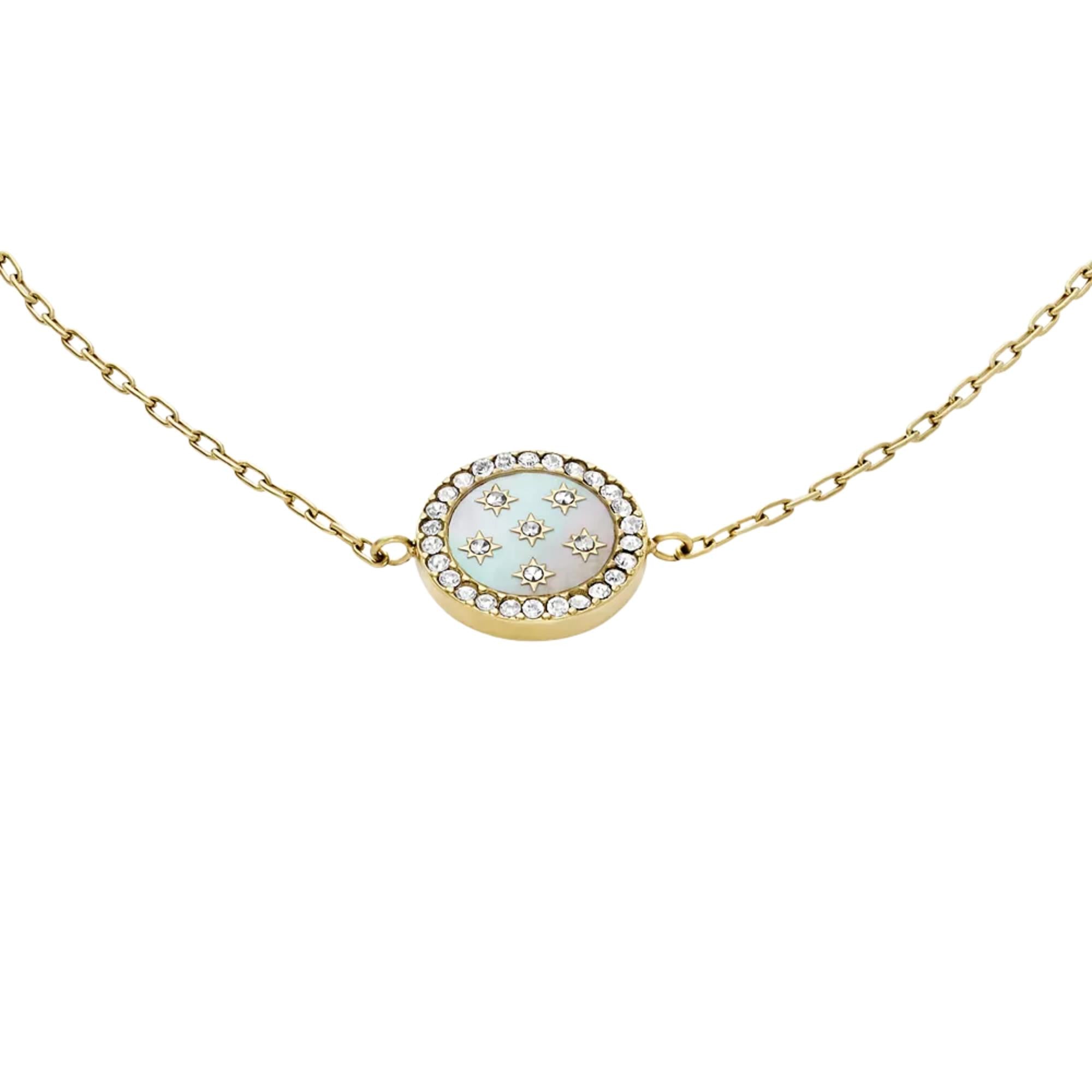 Fossil Merrit Classic Mother-of-Pearl Gold-Tone Stainless Steel Station Women's Bracelet JF04866710