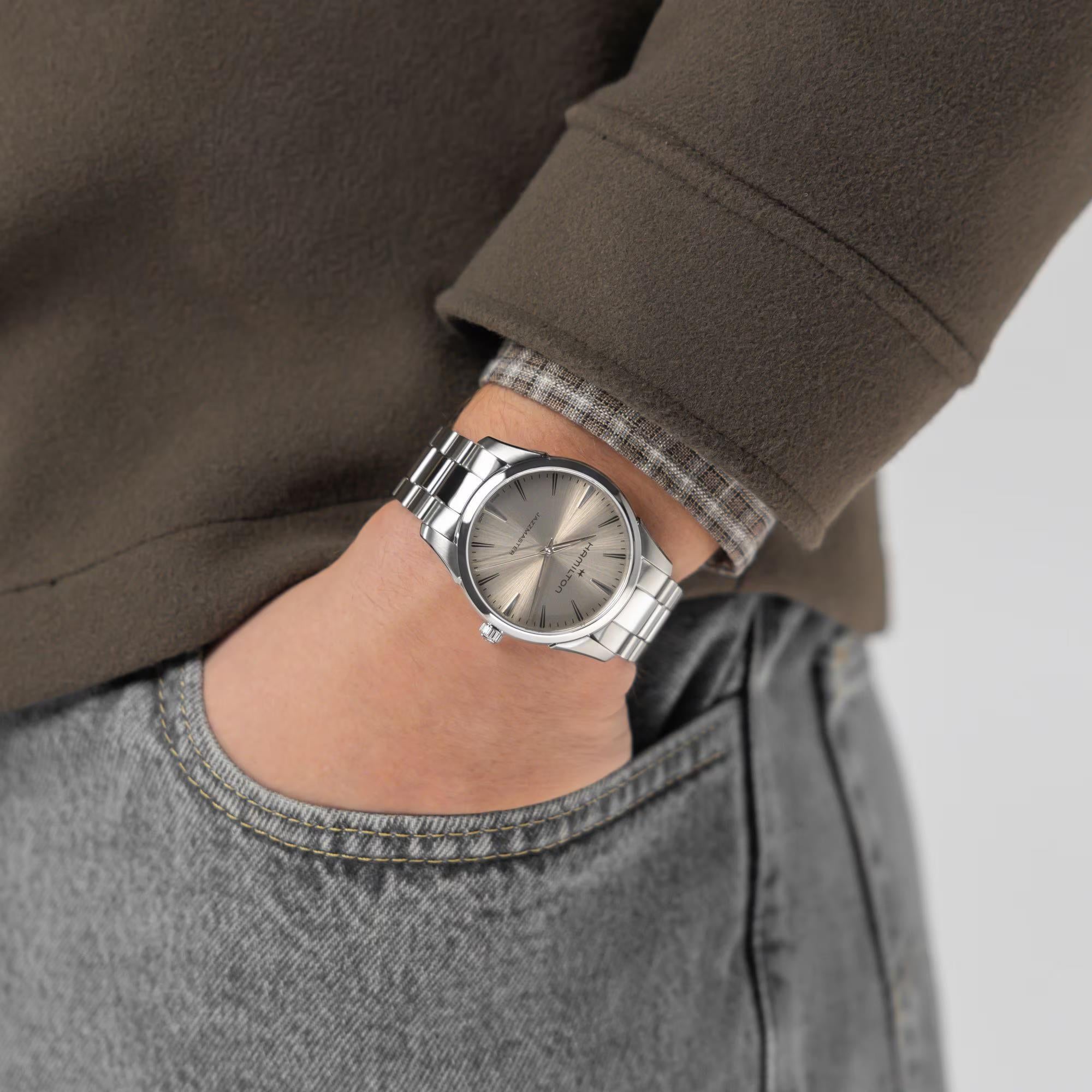 Hamilton Jazzmaster Quartz Beige Dial Steel Strap Men's Watch H32461121