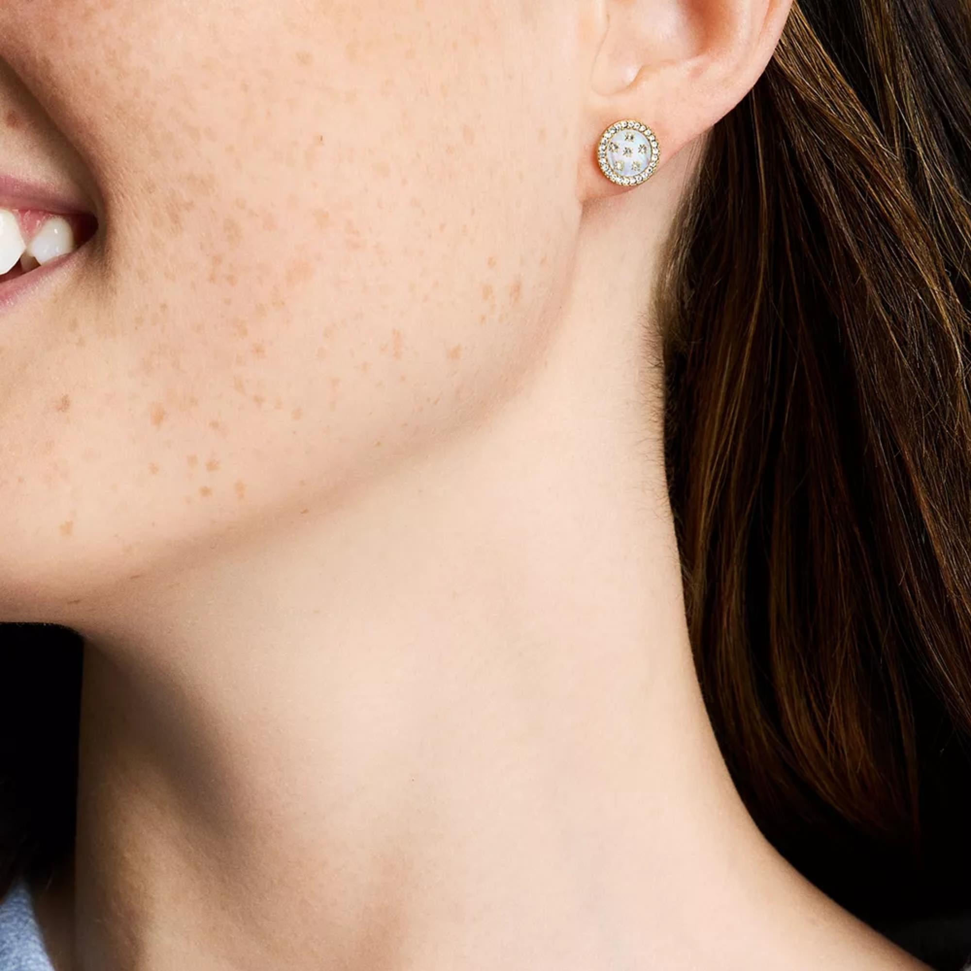 Fossil Merrit Classic Mother-of-Pearl Gold-Tone Stainless Steel Stud Women's Earrings JF04868710
