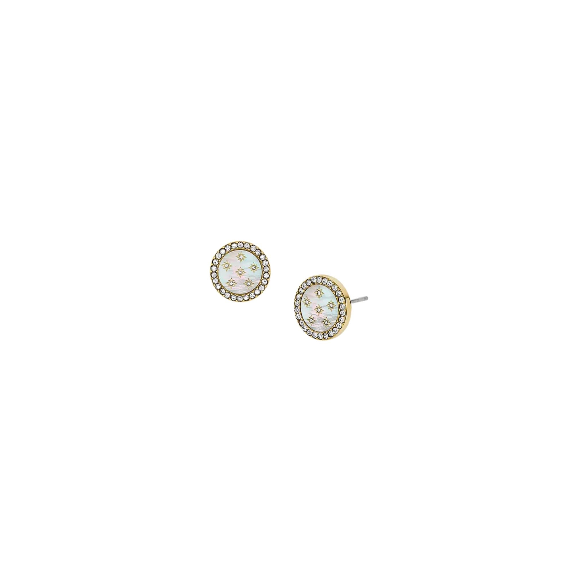 Fossil Merrit Classic Mother-of-Pearl Gold-Tone Stainless Steel Stud Women's Earrings JF04868710