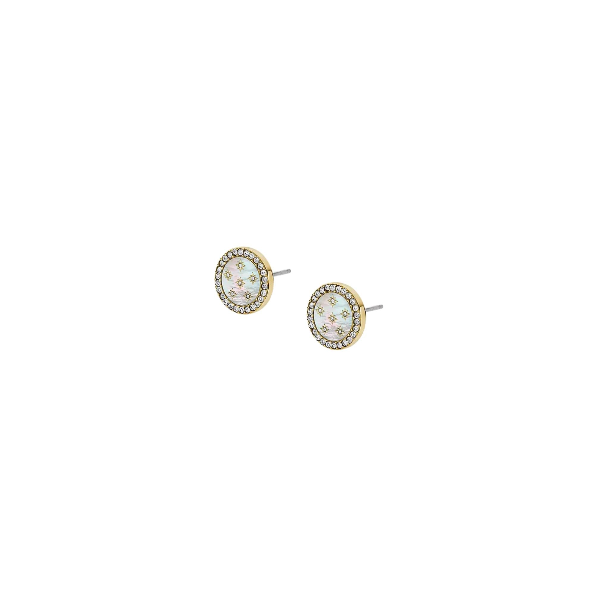 Fossil Merrit Classic Mother-of-Pearl Gold-Tone Stainless Steel Stud Women's Earrings JF04868710