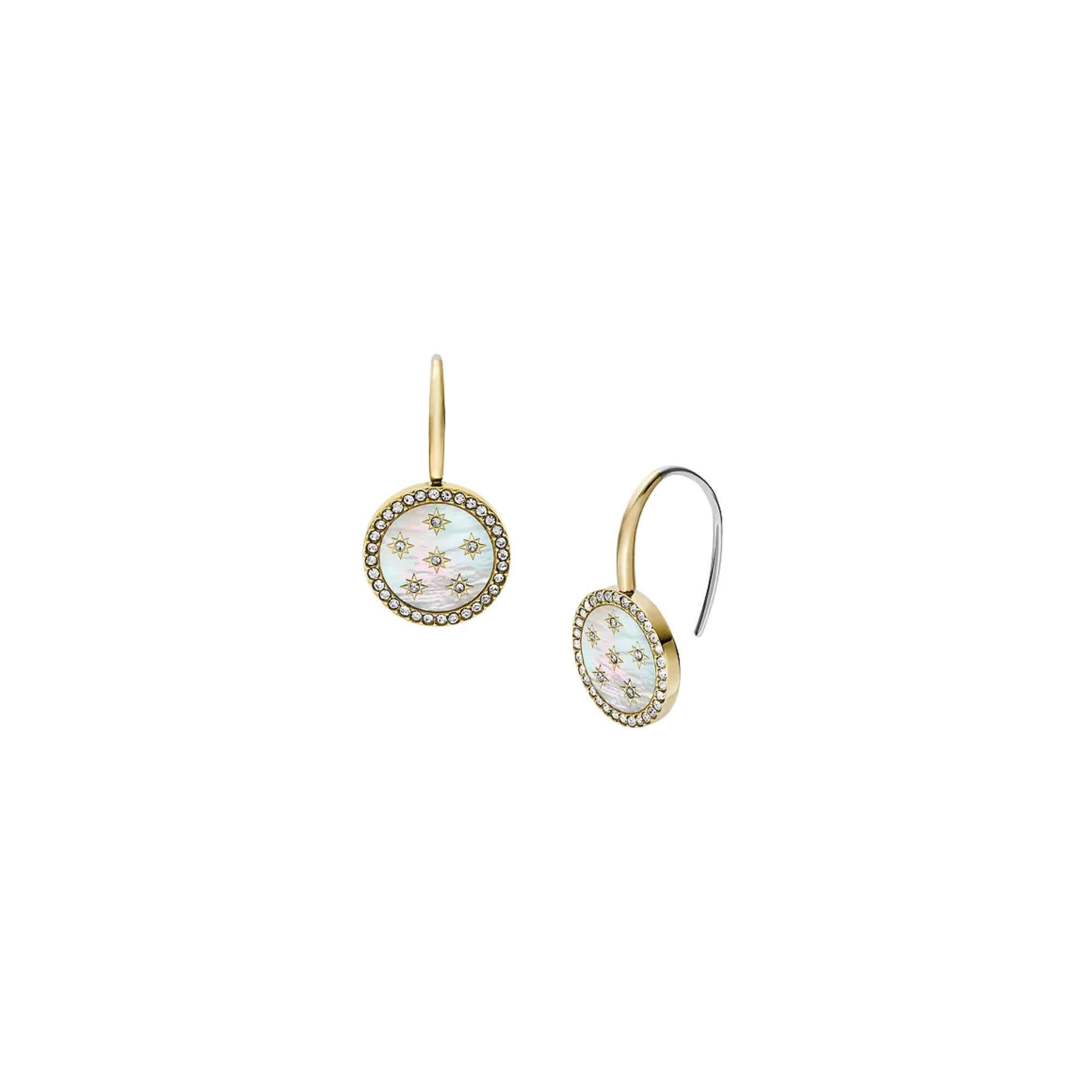 Fossil Merrit Classic Mother-of-Pearl Gold-Tone Stainless Steel Drop Women's Earrings JF04867710