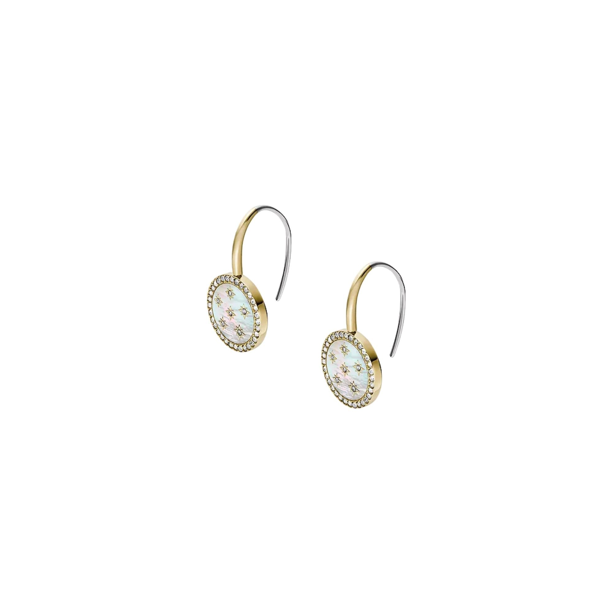 Fossil Merrit Classic Mother-of-Pearl Gold-Tone Stainless Steel Drop Women's Earrings JF04867710