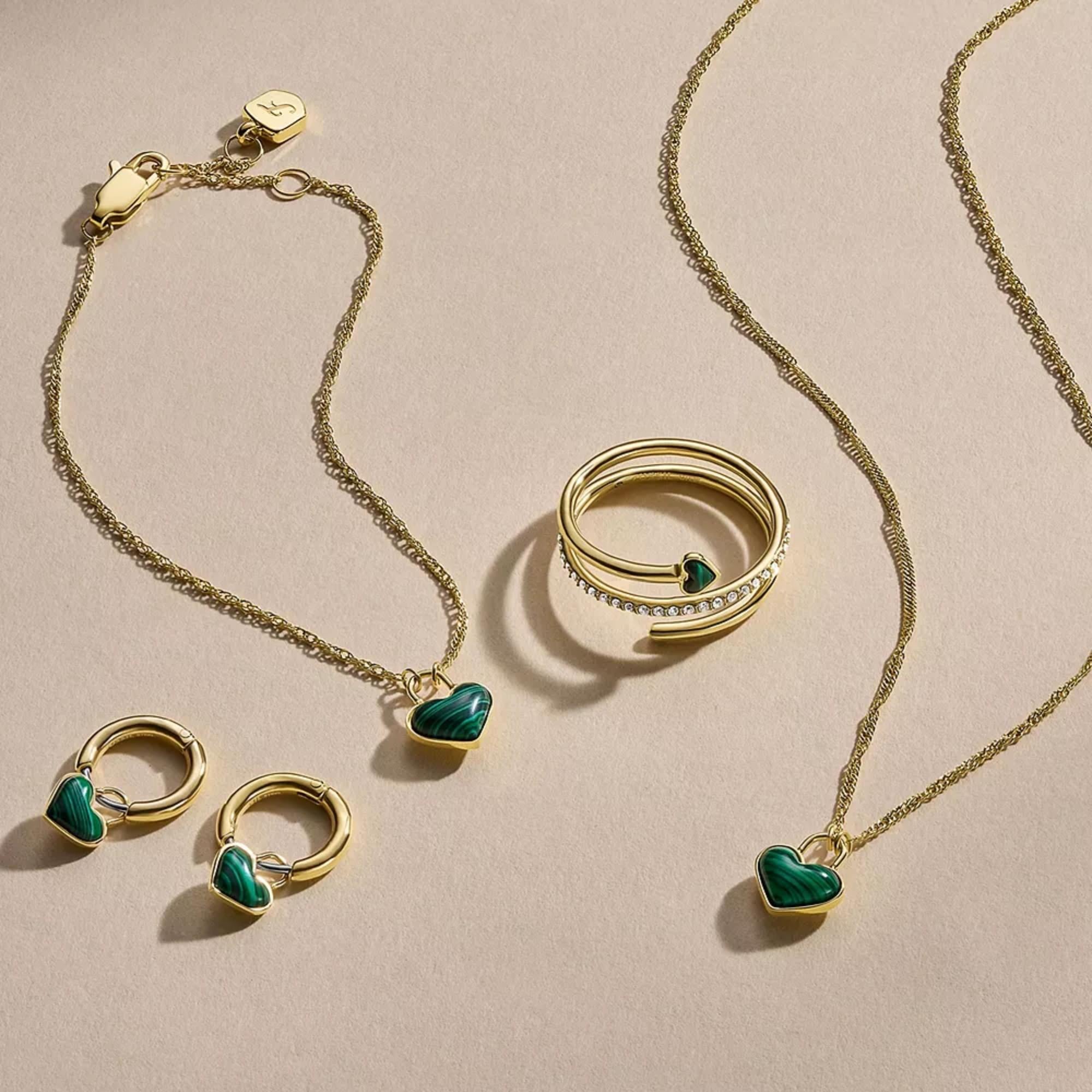 Fossil Sutton Modern Meadows Reconstituted Malachite Heart Hoop Women's Earring JF04859710