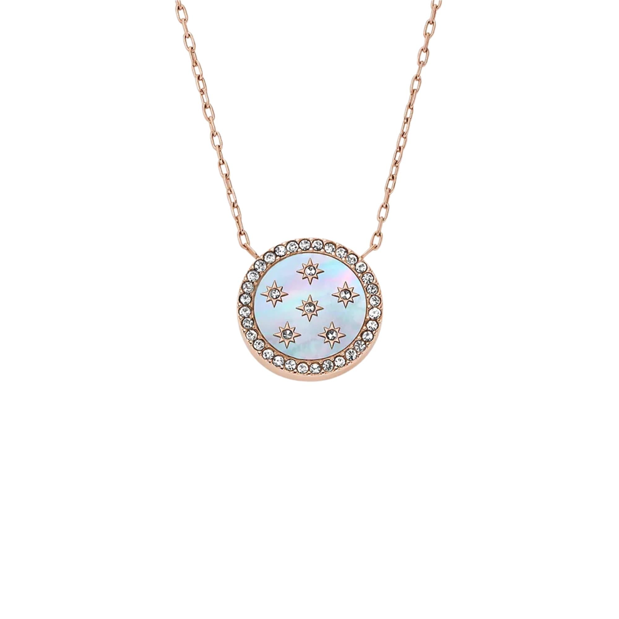 Fossil Merrit Classic Mother-of-Pearl Rose Gold-Tone Stainless Steel Pendant Women's Necklace JF04936791