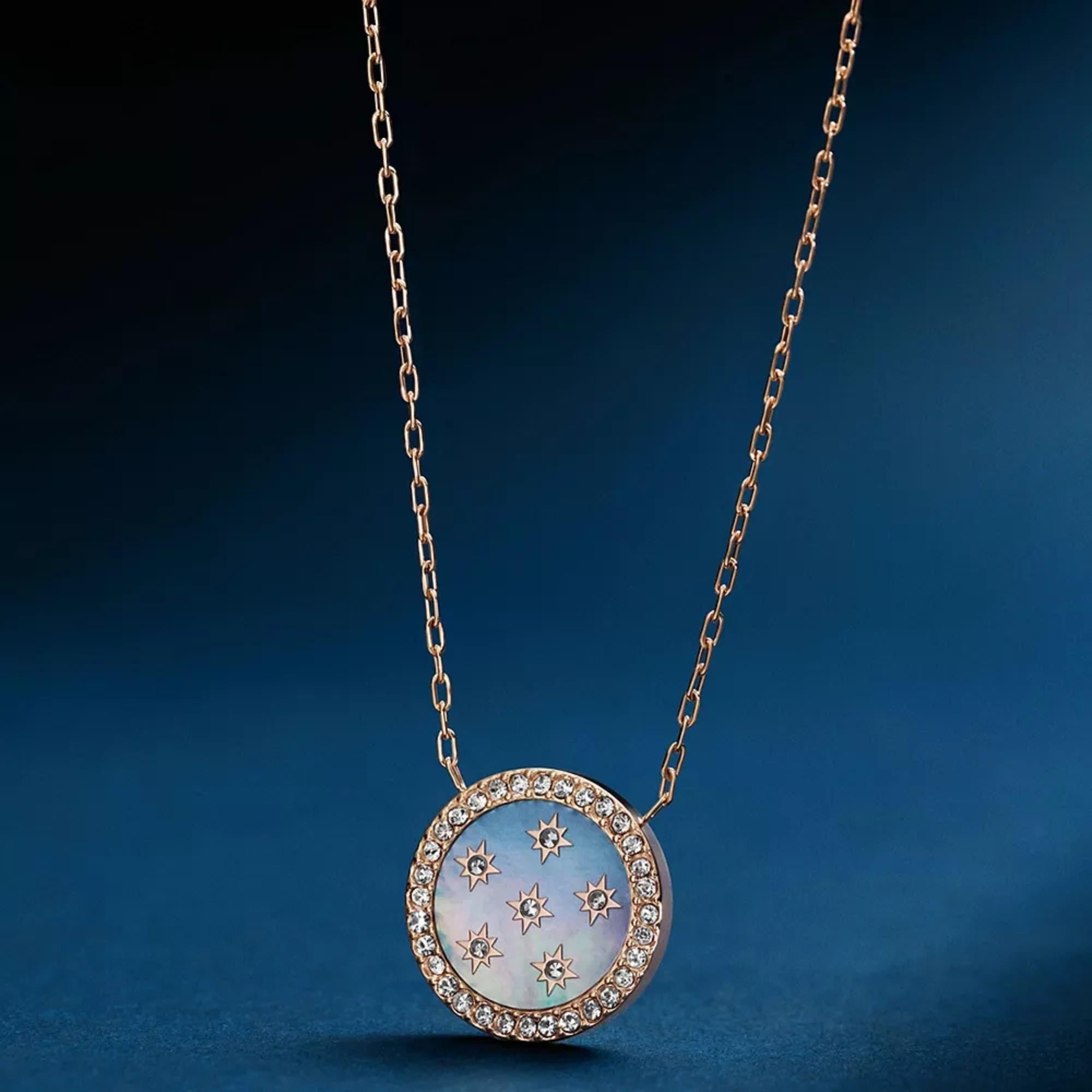 Fossil Merrit Classic Mother-of-Pearl Rose Gold-Tone Stainless Steel Pendant Women's Necklace JF04936791