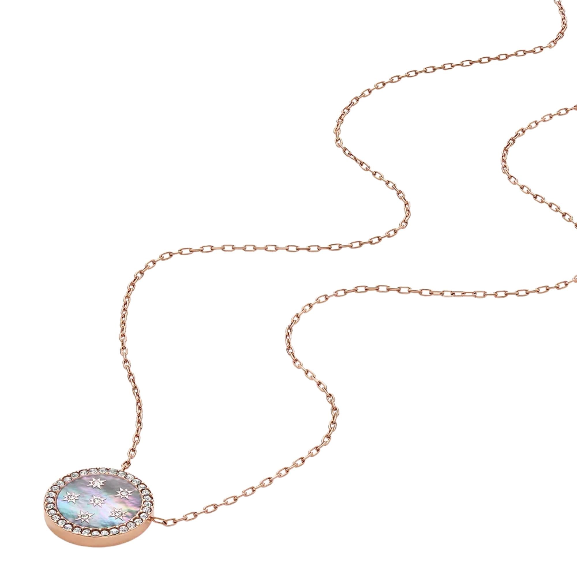 Fossil Merrit Classic Mother-of-Pearl Rose Gold-Tone Stainless Steel Pendant Women's Necklace JF04936791