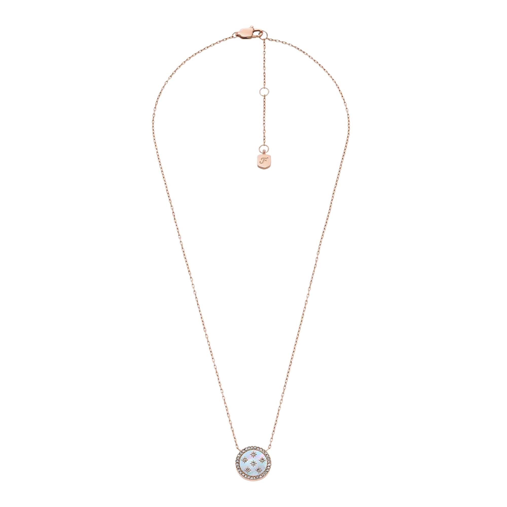 Fossil Merrit Classic Mother-of-Pearl Rose Gold-Tone Stainless Steel Pendant Women's Necklace JF04936791