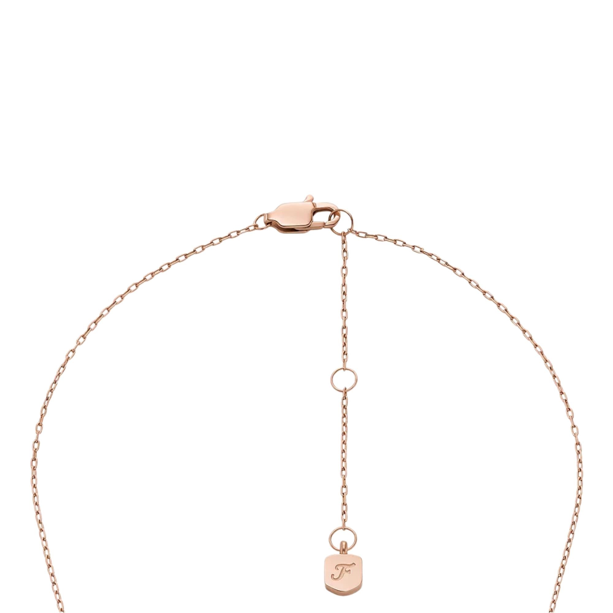 Fossil Merrit Classic Mother-of-Pearl Rose Gold-Tone Stainless Steel Pendant Women's Necklace JF04936791