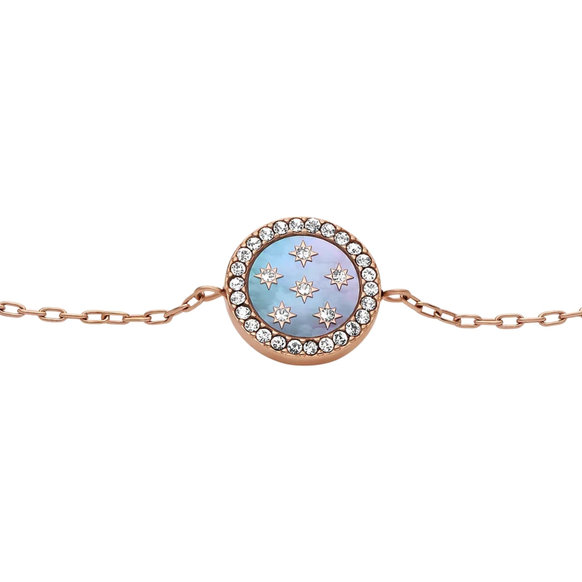 Fossil Merrit Classic Mother-of-Pearl Rose Gold-Tone Stainless Steel Station Women's Bracelet JF04937791