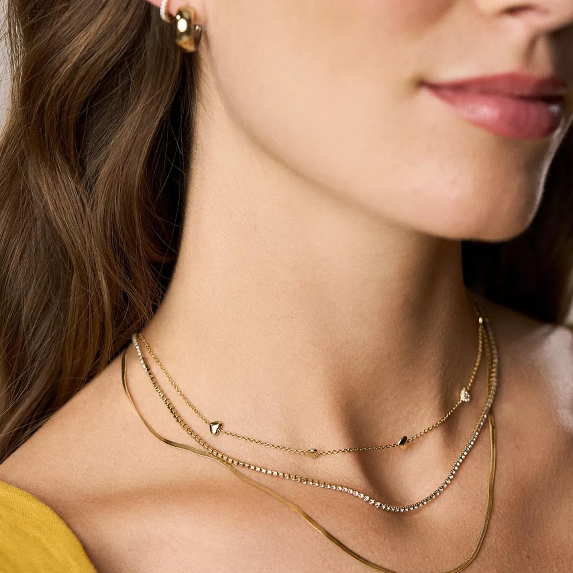 Fossil Sutton Heartbeat Gold-Tone Brass Station Women's Necklace JA7298710