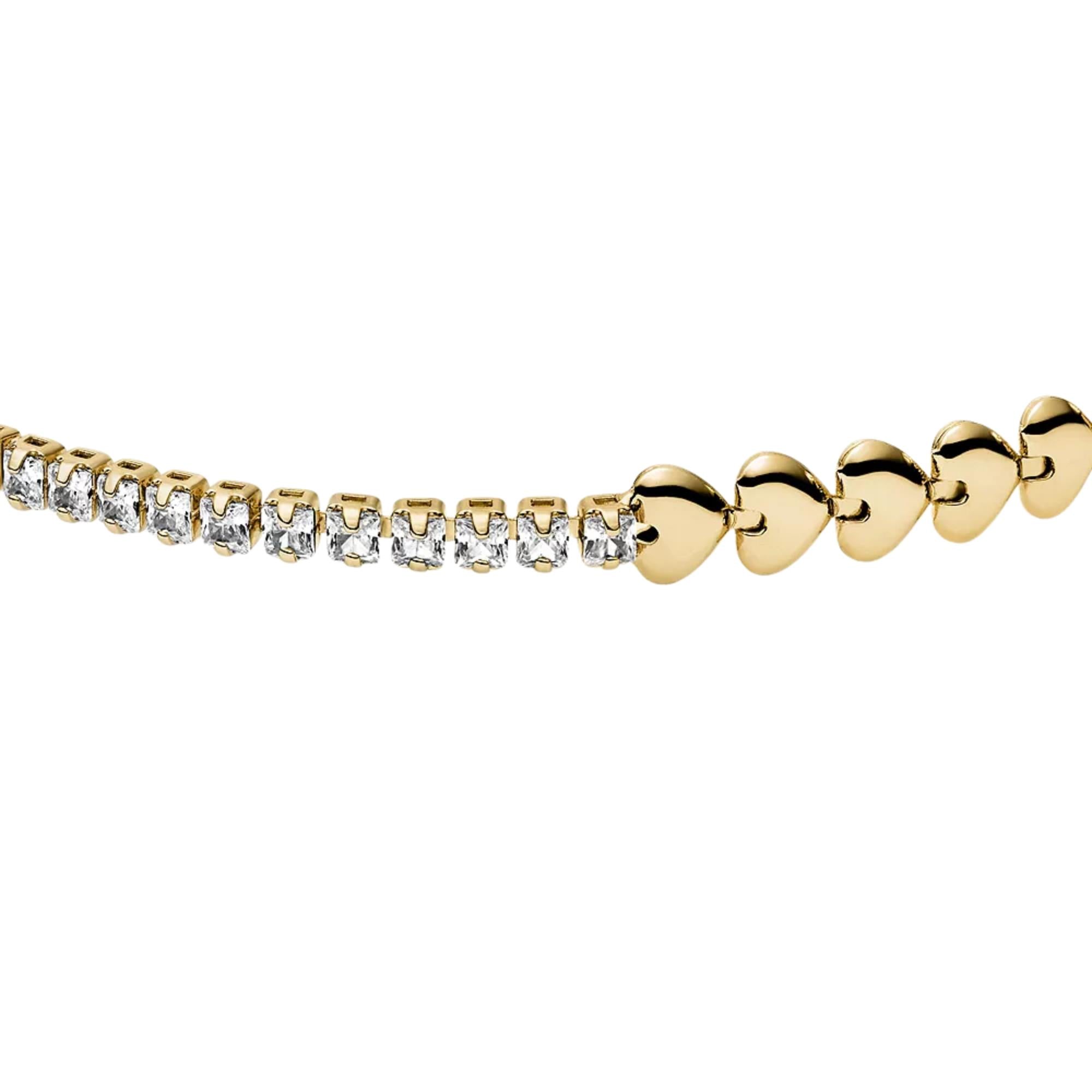 Fossil Sutton Love-All Gold-Tone Brass Heart Link Tennis Women's Bracelet JA7303710