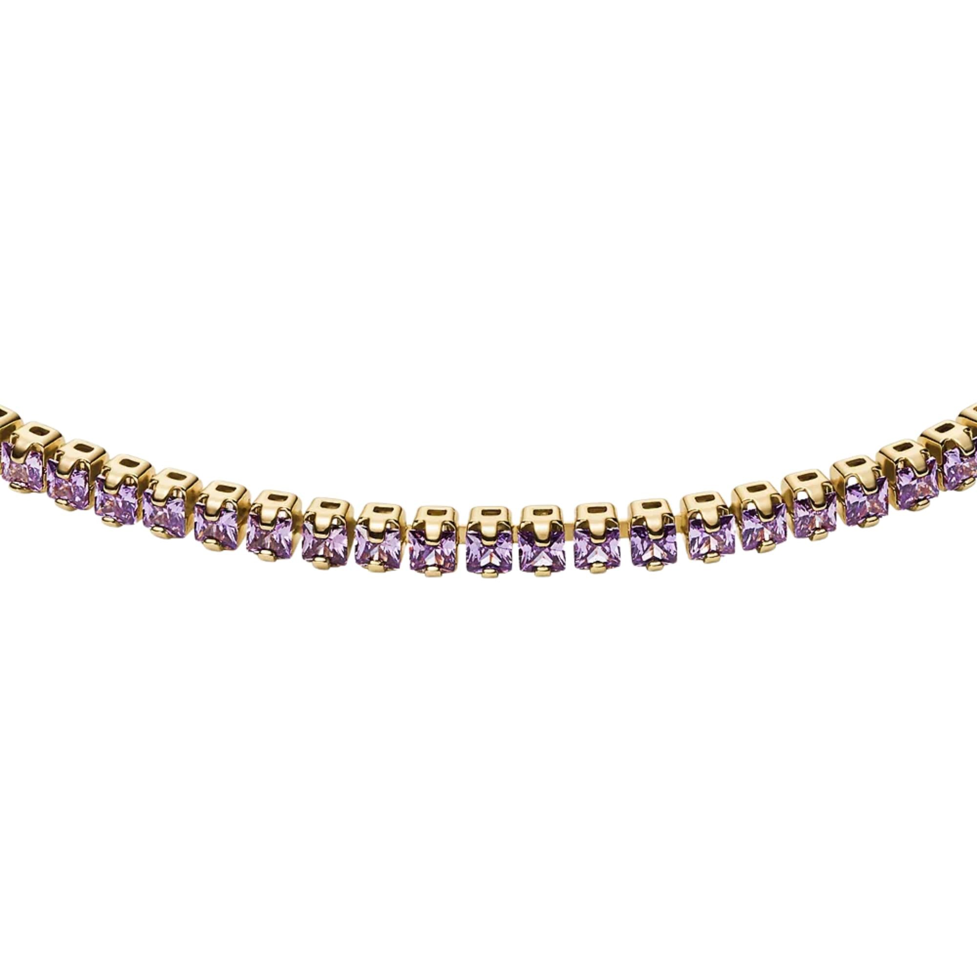Fossil Ellis Pavé Glitz Amethyst Color Gold-Tone Brass Tennis Chain Women's Bracelet JA7306710