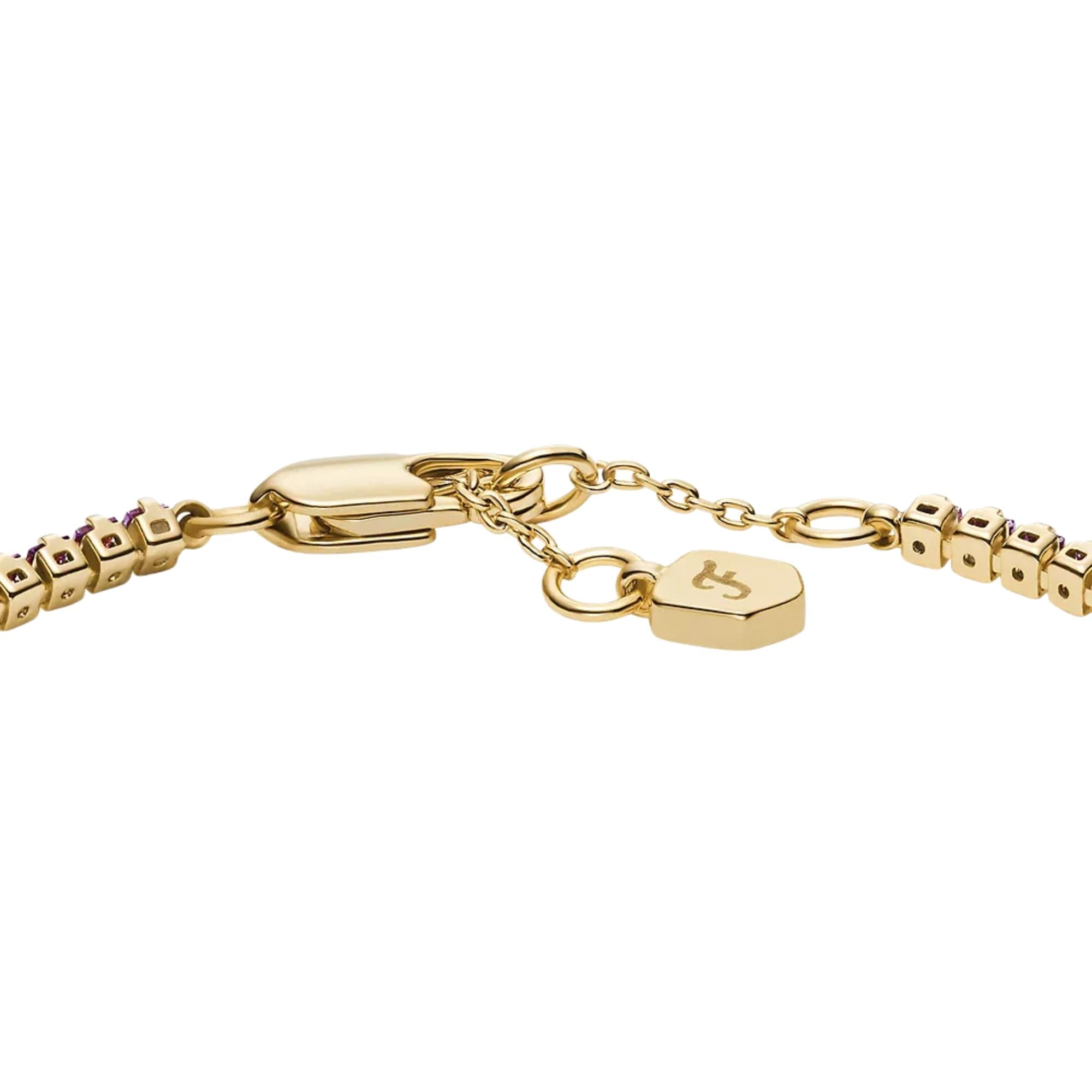 Fossil Ellis Pavé Glitz Amethyst Color Gold-Tone Brass Tennis Chain Women's Bracelet JA7306710