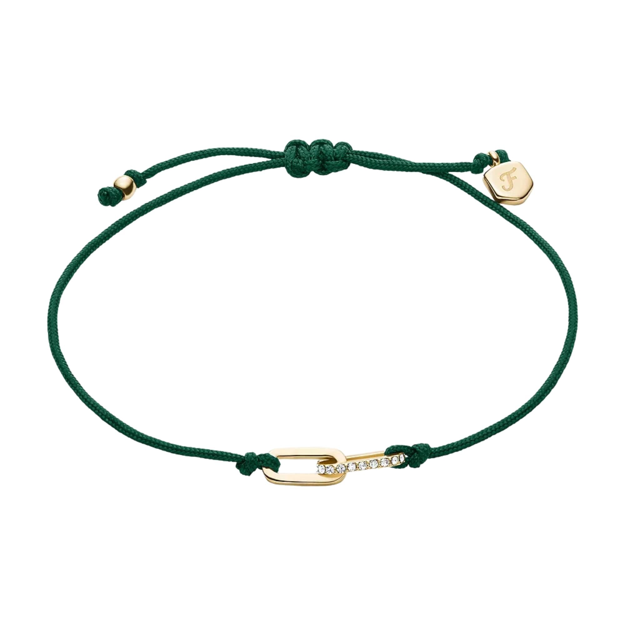 Fossil Sutton Mini Moments Green Gold-Tone Brass Pavé Link Women's Bracelet JA7311710