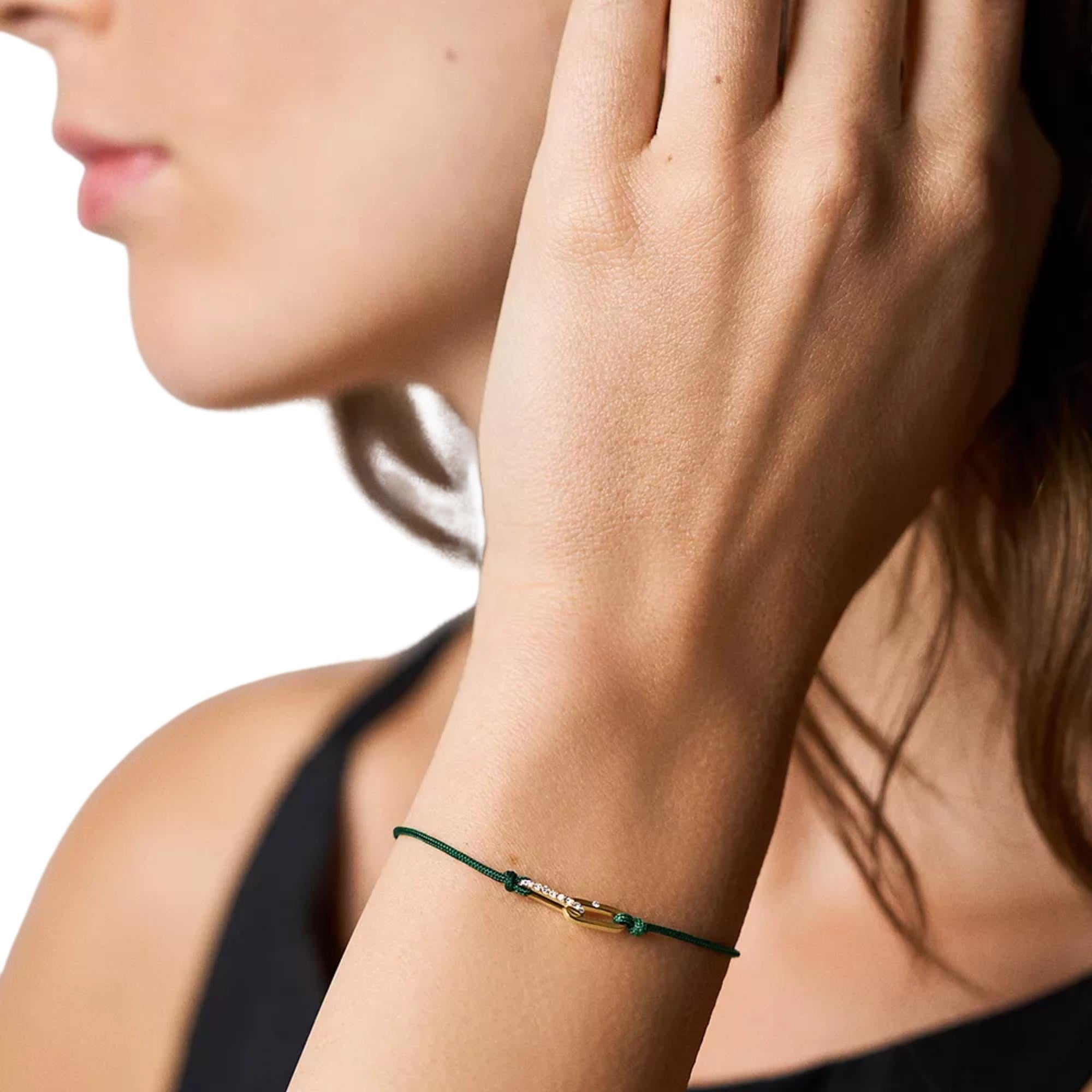 Fossil Sutton Mini Moments Green Gold-Tone Brass Pavé Link Women's Bracelet JA7311710