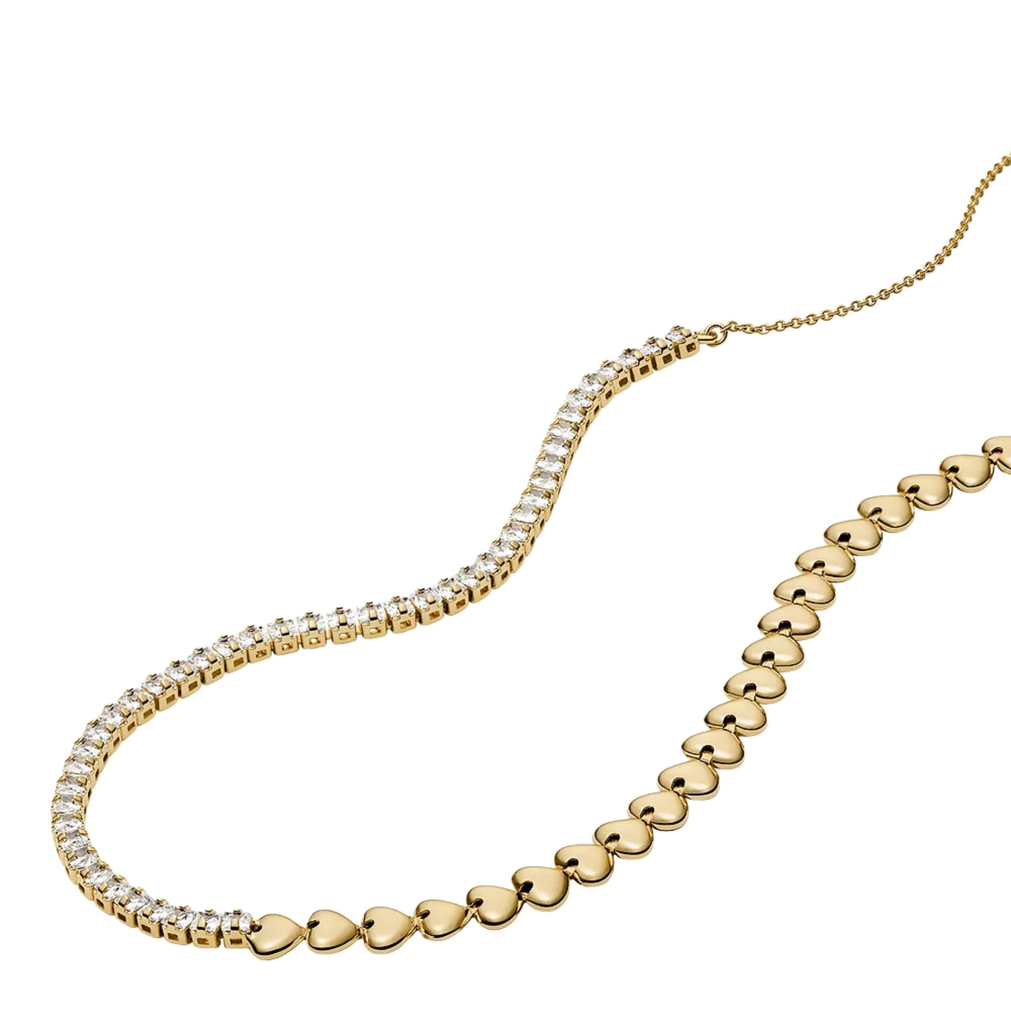 Fossil Sutton Love-All Gold-Tone Brass Heart Link Tennis Women's Necklace JA7302710